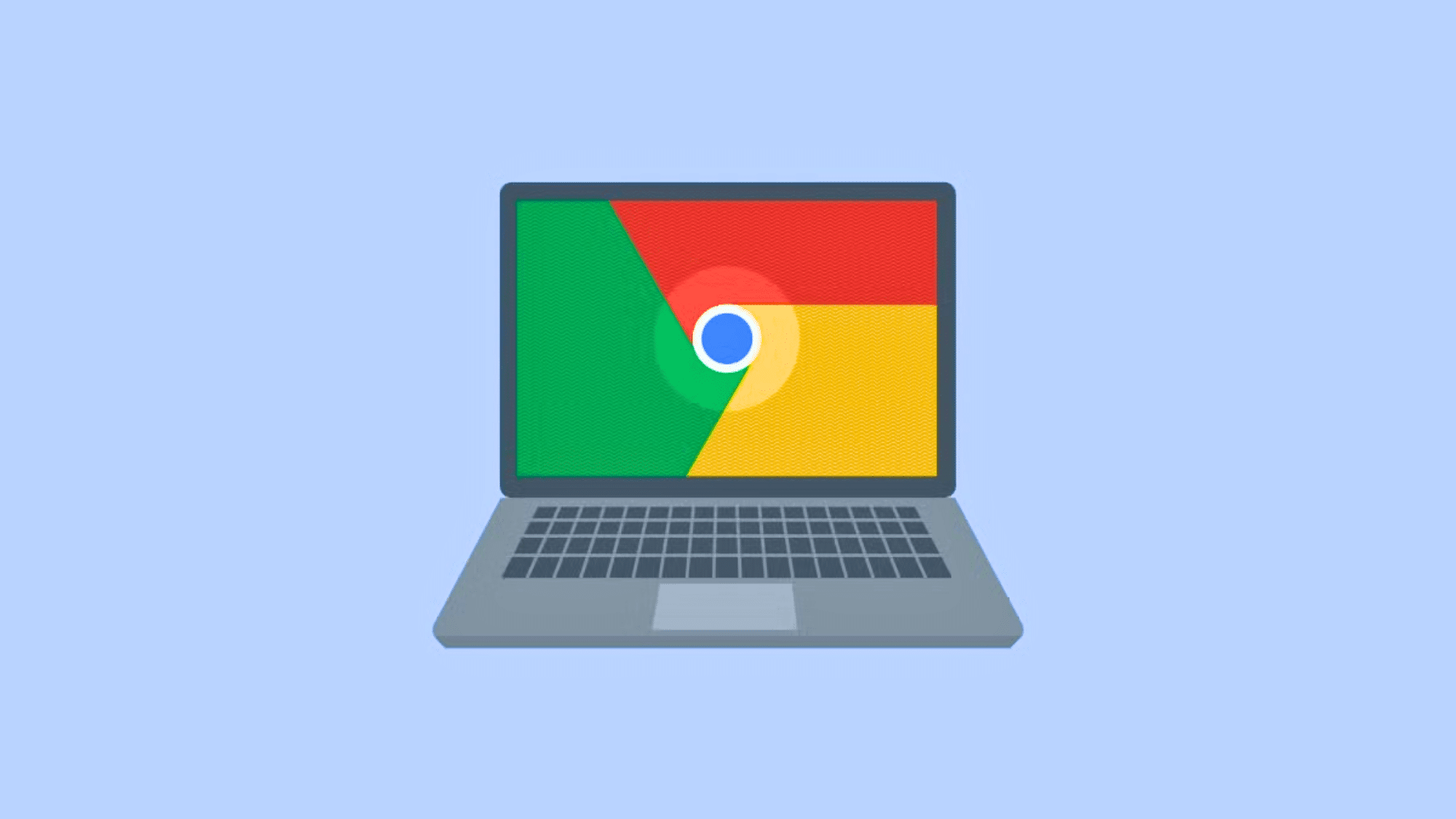 illustration of a laptop with google chrome logo displayed on the screen against a light blue background