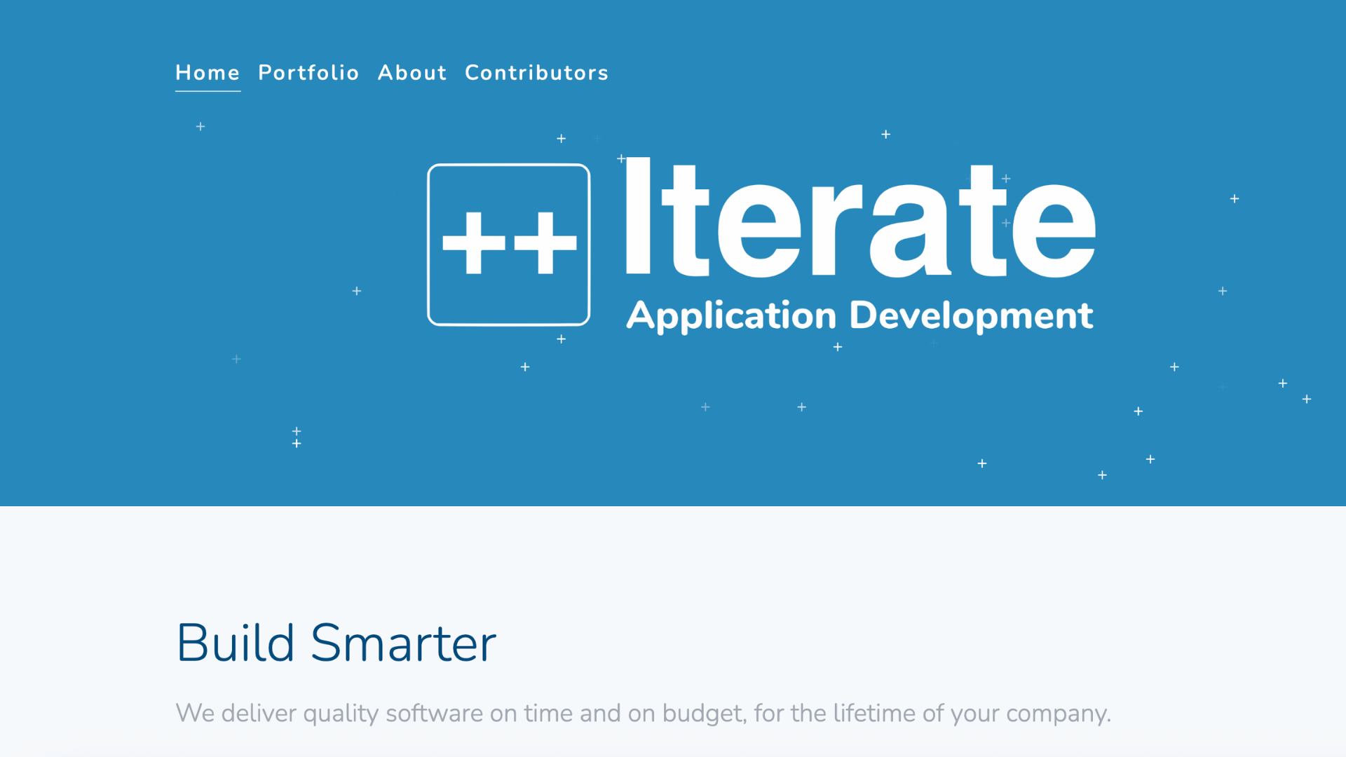 iterate application development homepage with software solutions and build smarter business message