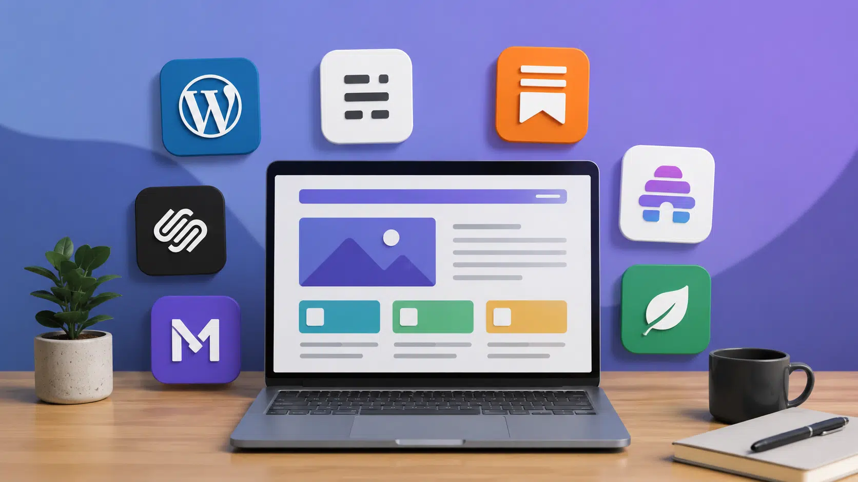 laptop showing website builder with icons of best blog hosting sites and best blog platform options