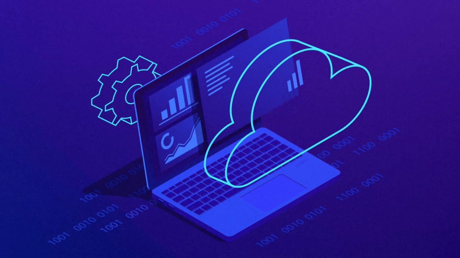 laptop with cloud computing graphics showing digital data storage analytics and online business systems