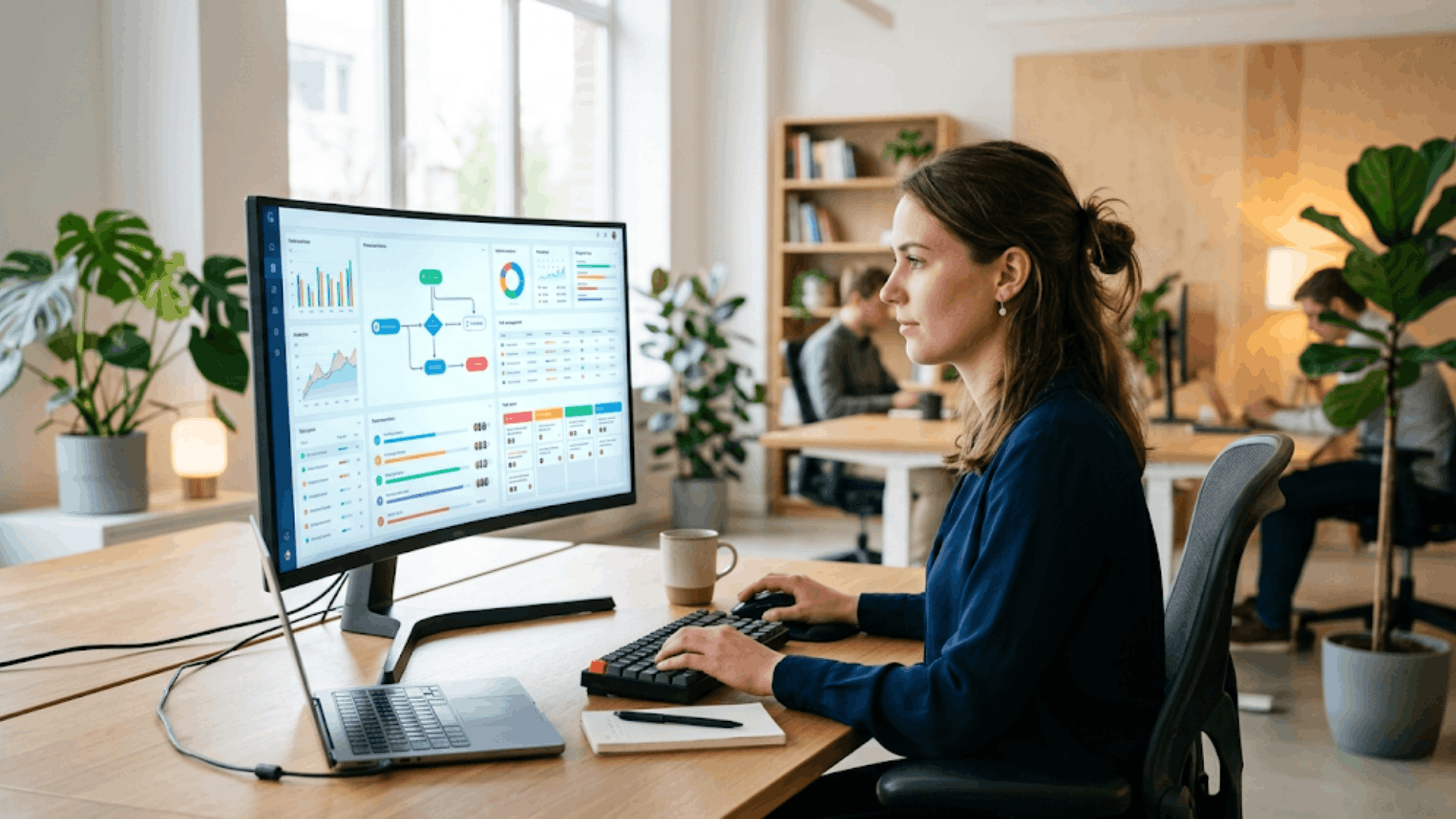 monitoring automated business process dashboard on desktop computer in modern workspace (1)