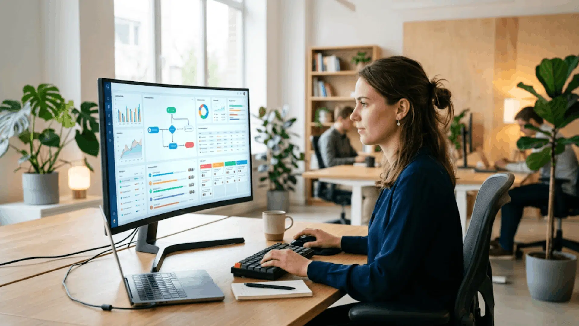monitoring automated business process dashboard on desktop computer in modern workspace (1)
