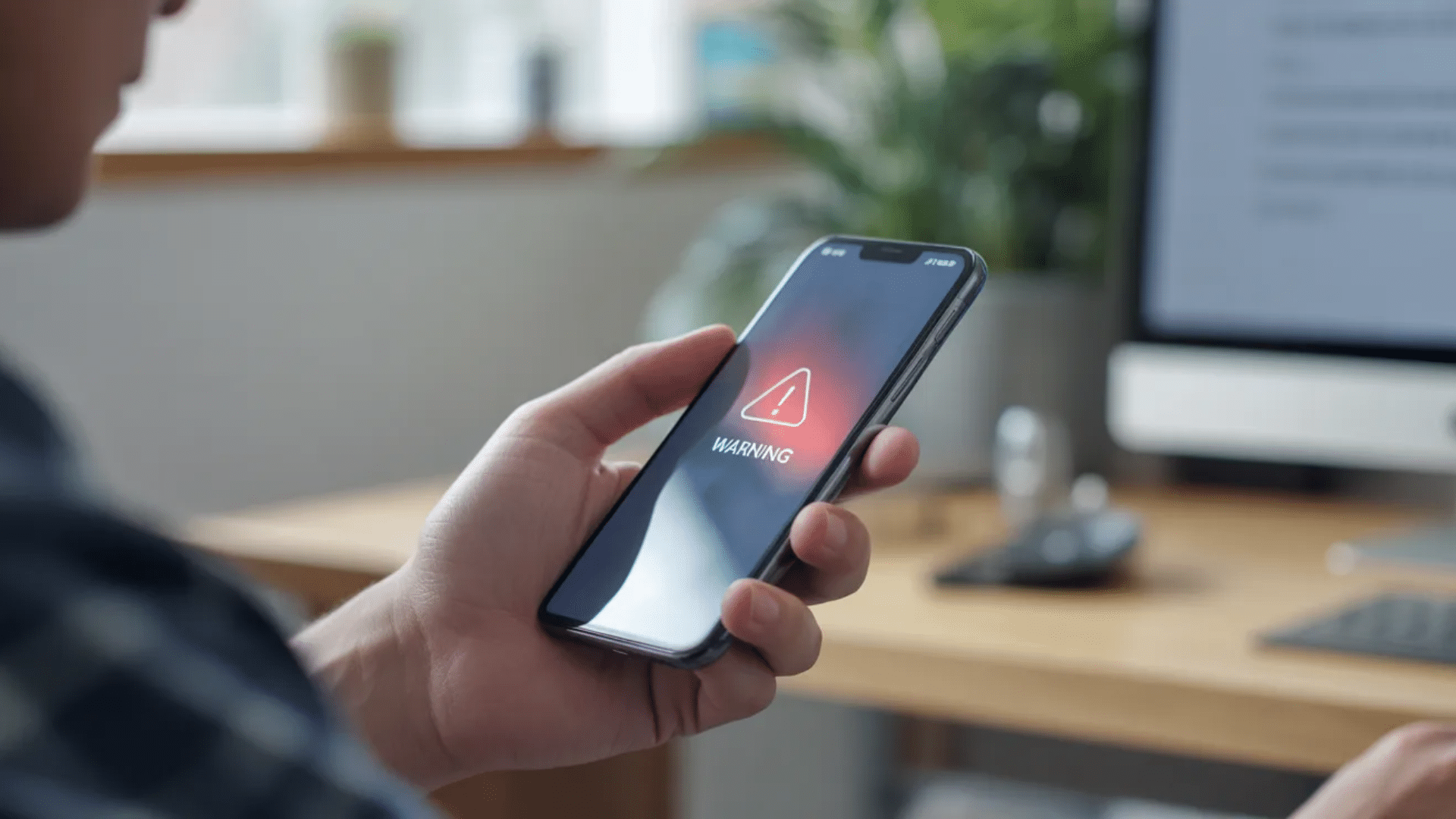 person holding iphone displaying warning symbol on screen representing ssl error on iphone
