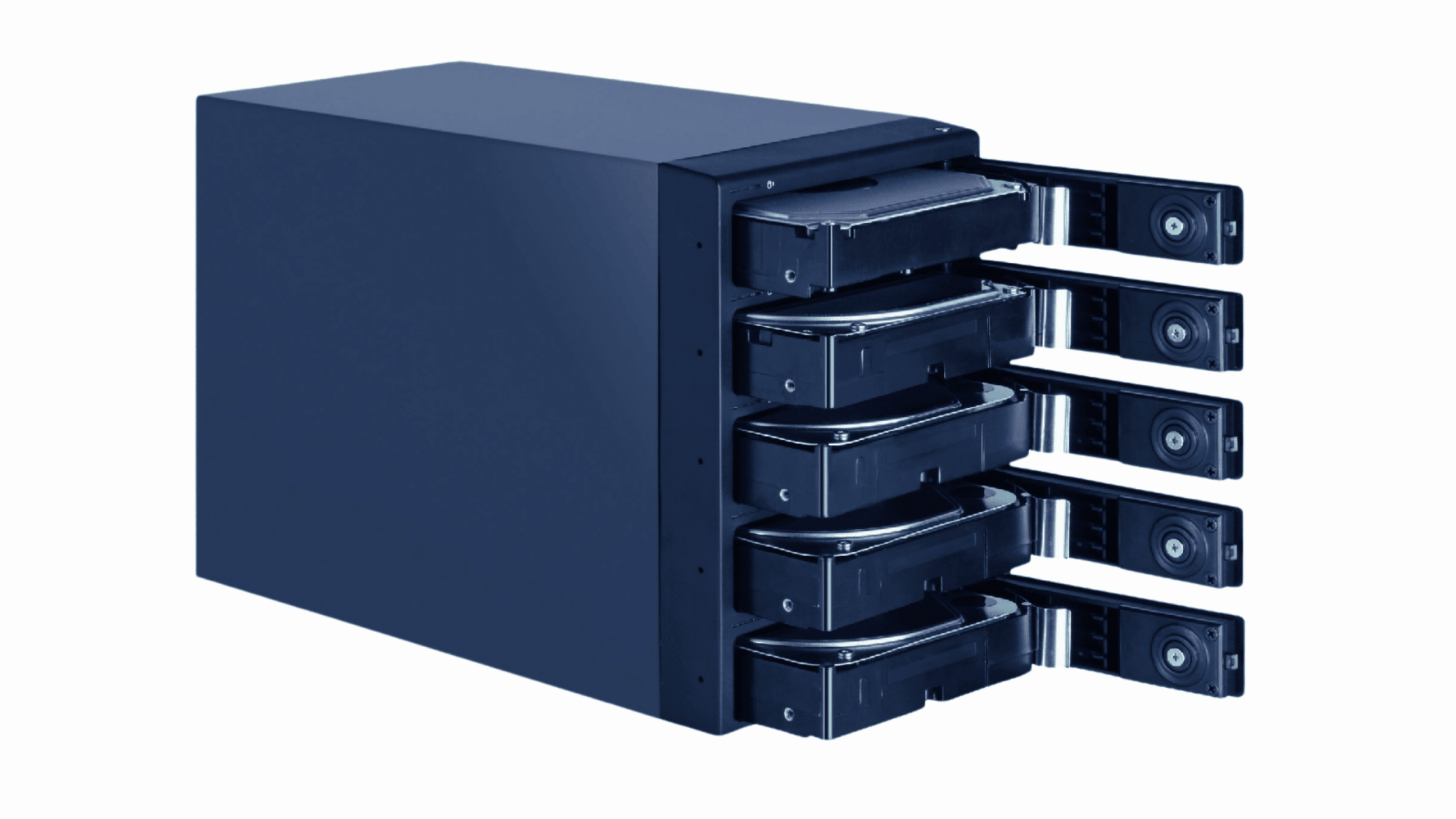 raid storage enclosure with multiple hard drives inserted