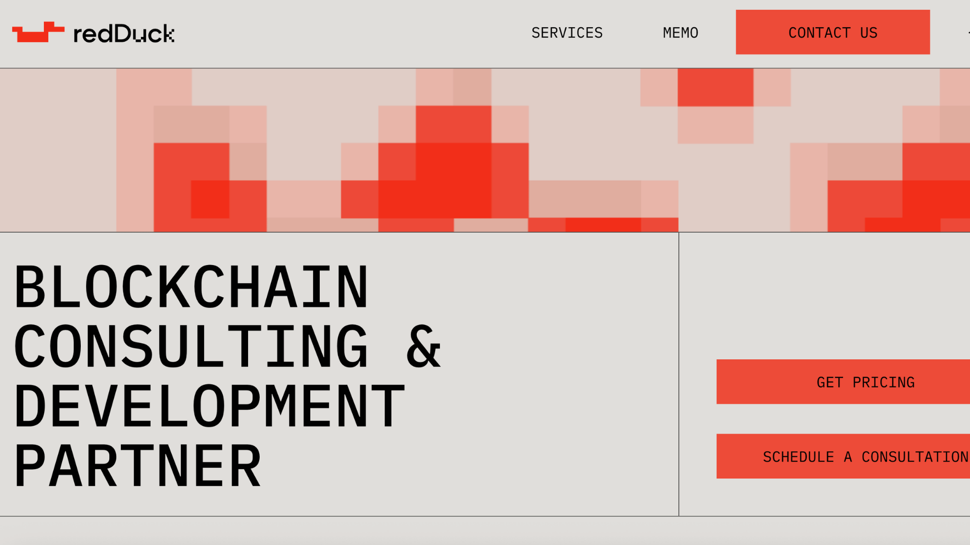 redduck blockchain consulting and development partner homepage with modern web design elements