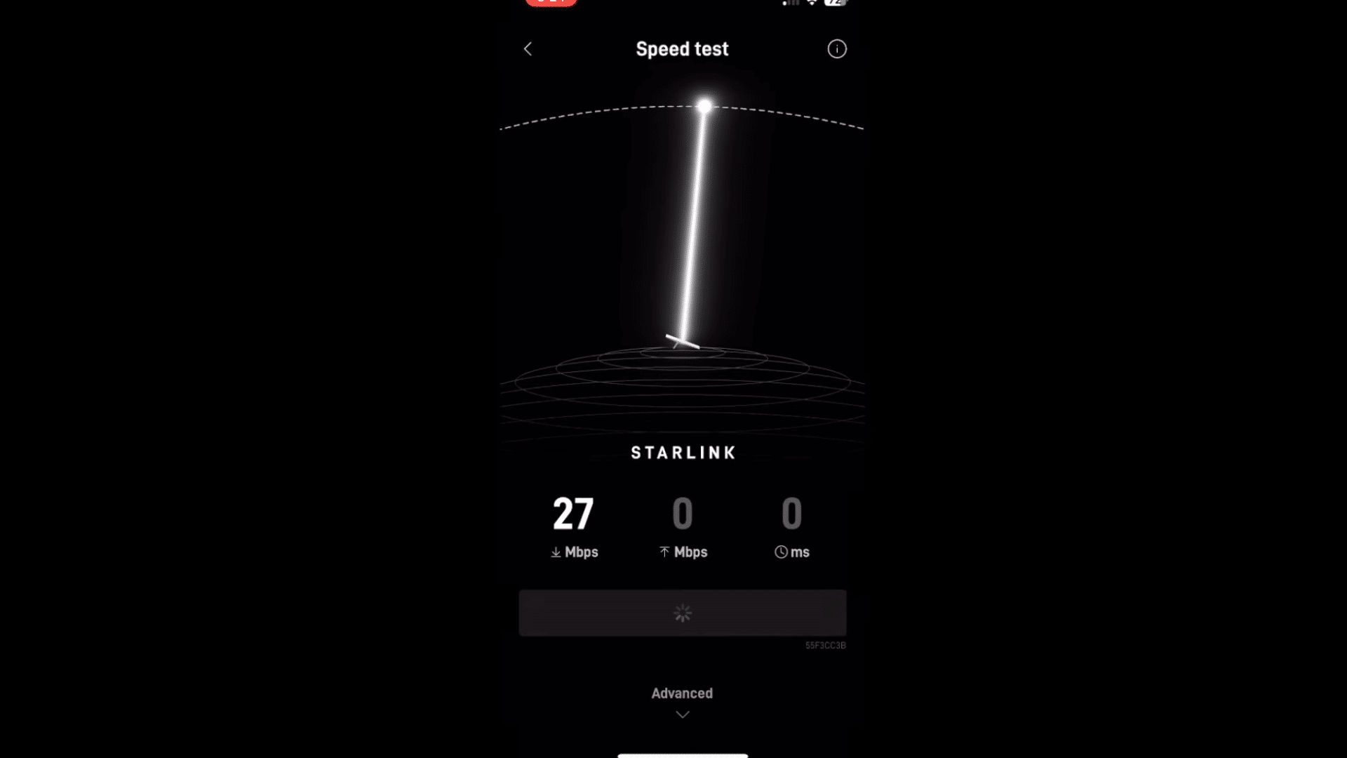 screen displaying starlink internet speed test with download speed and connection performance results