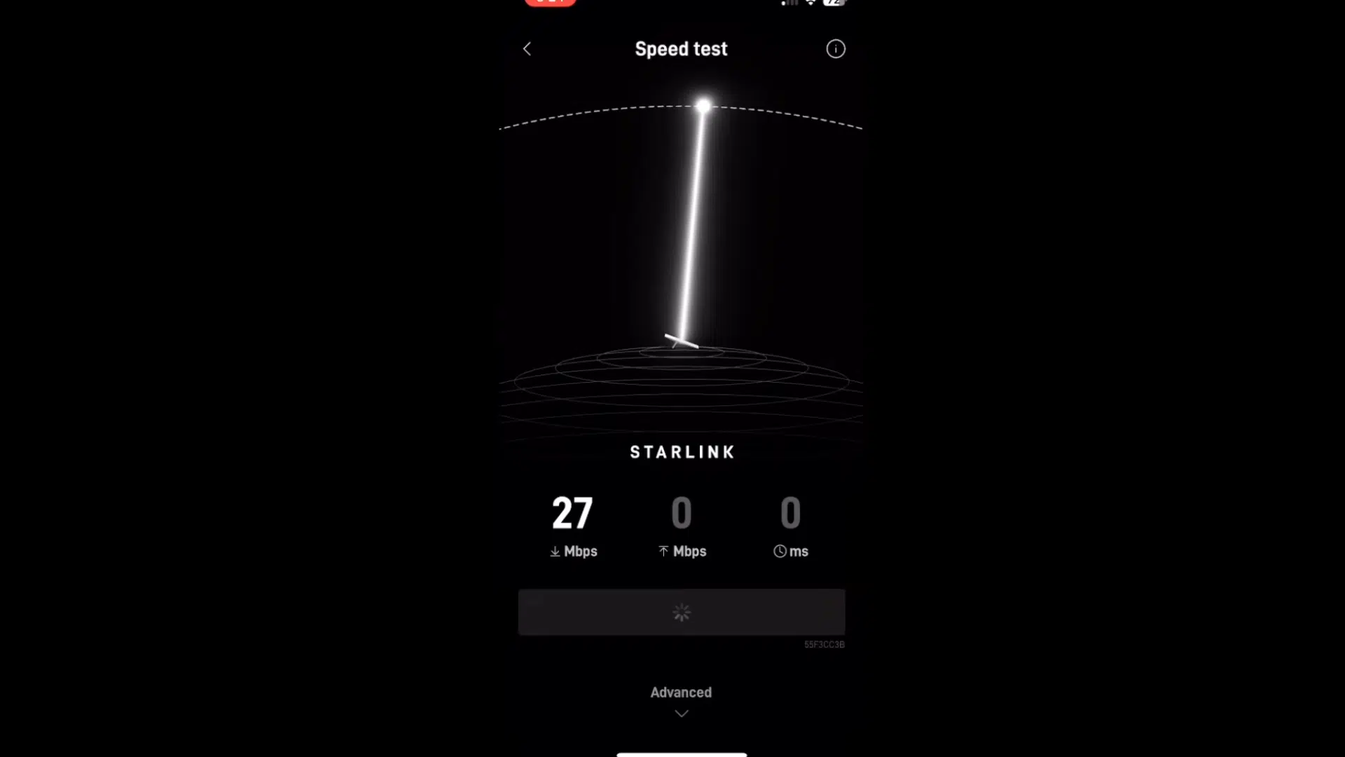 screen displaying starlink internet speed test with download speed and connection performance results