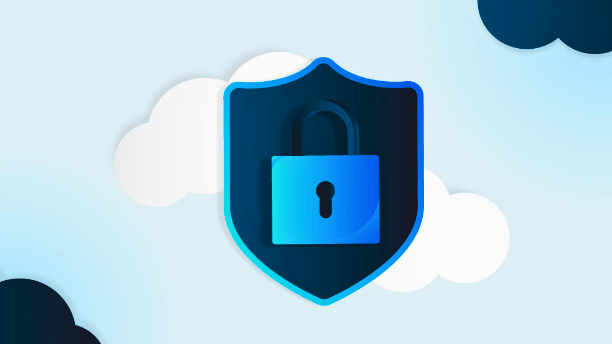 shield with padlock icon over cloud background representing cloud native security practices