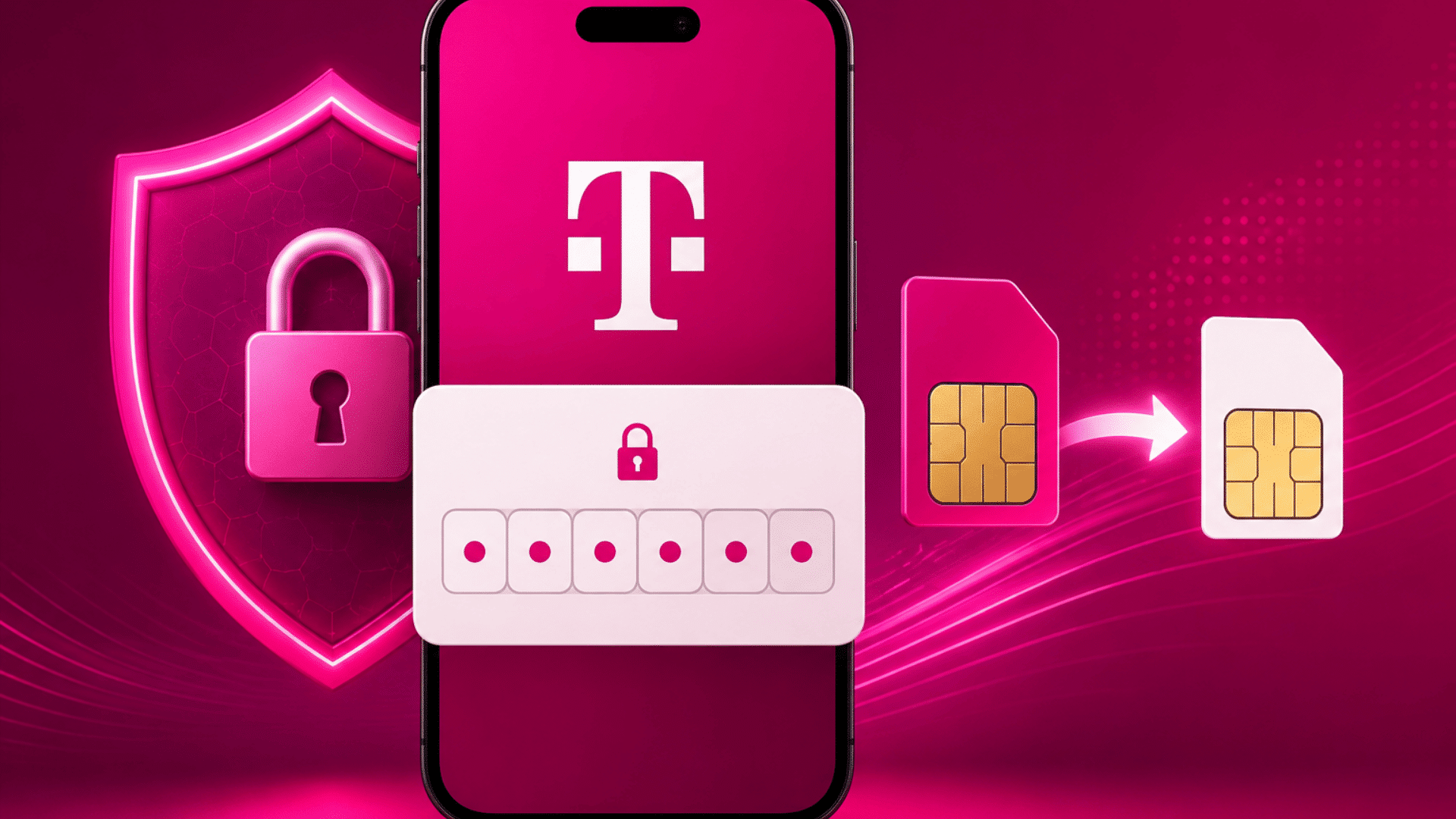 smartphone with t mobile logo sim card swap security shield and lock showing mobile account protection