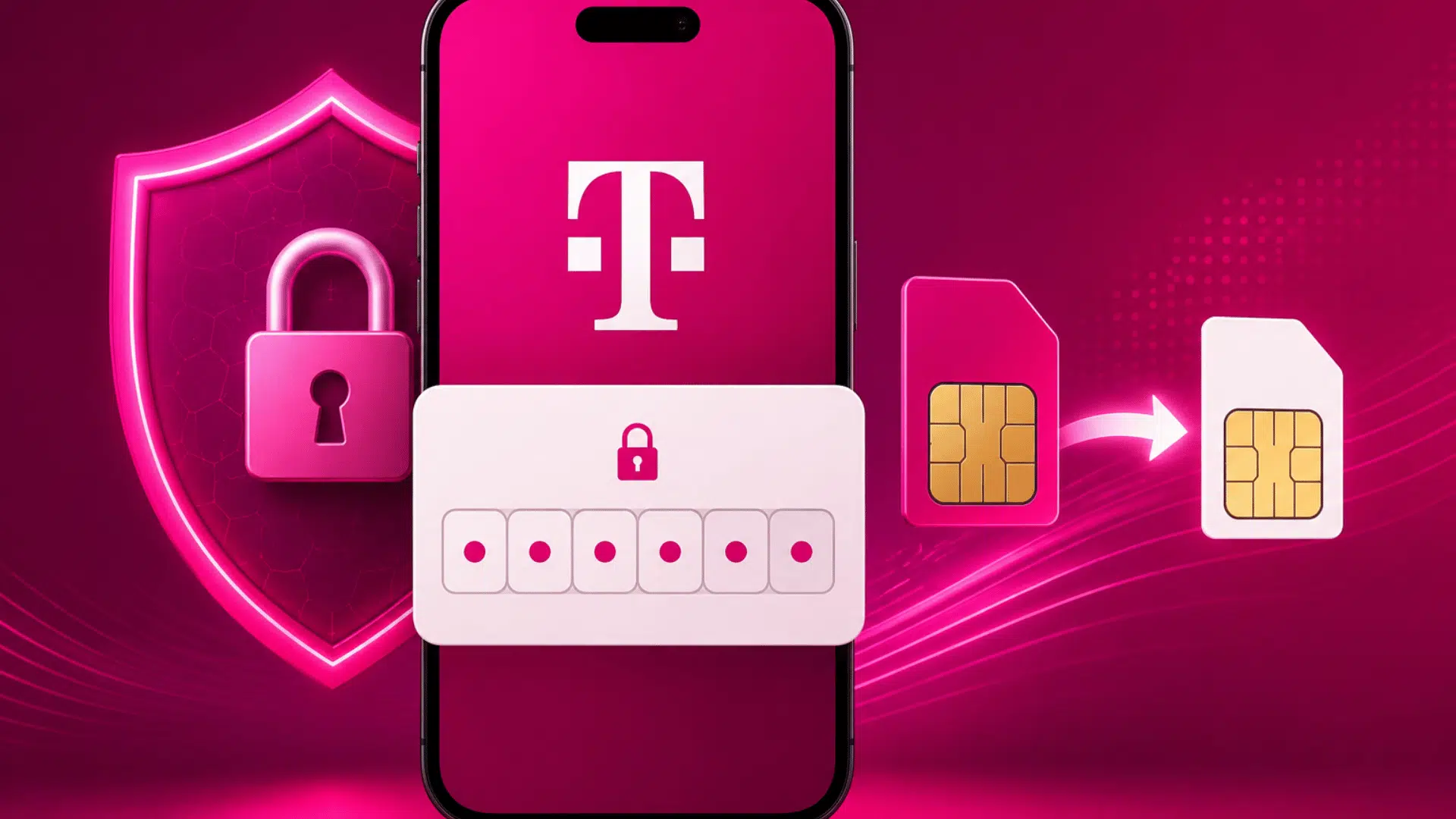 smartphone with t mobile logo sim card swap security shield and lock showing mobile account protection