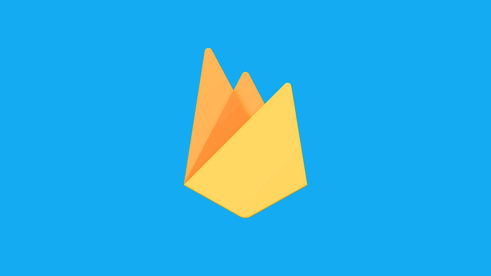 yellow and orange geometric flame icon centered on a bright blue background simple flat design firebase outage