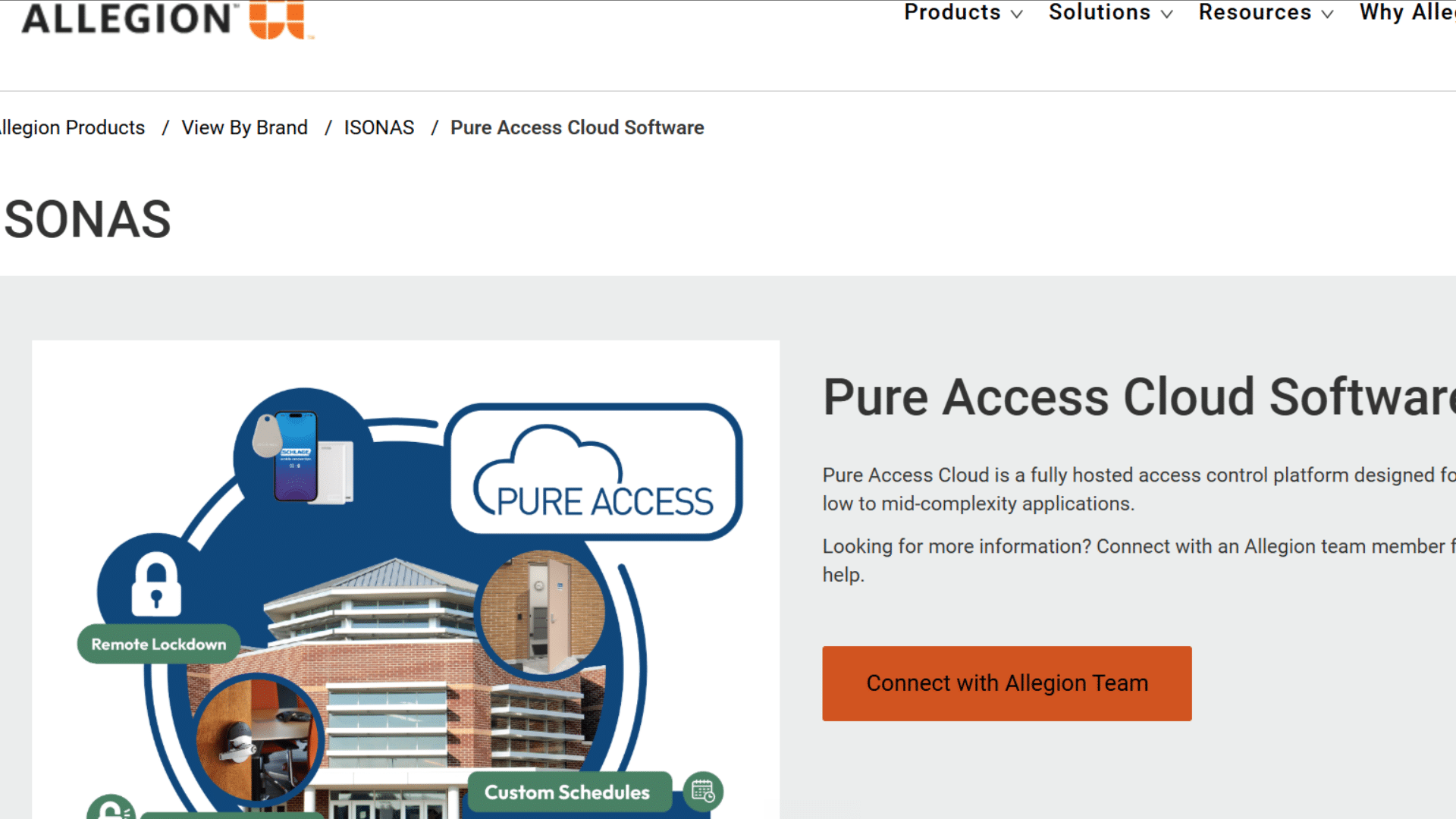 a screenshot of website page of allegion