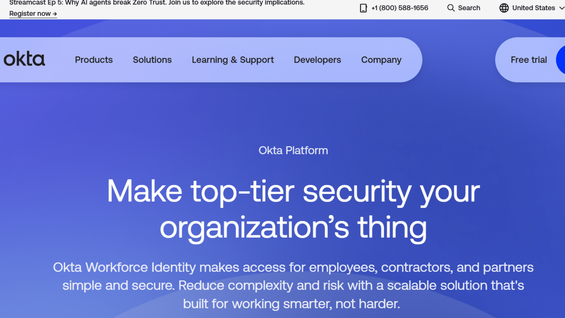 a screenshot of website page of okta