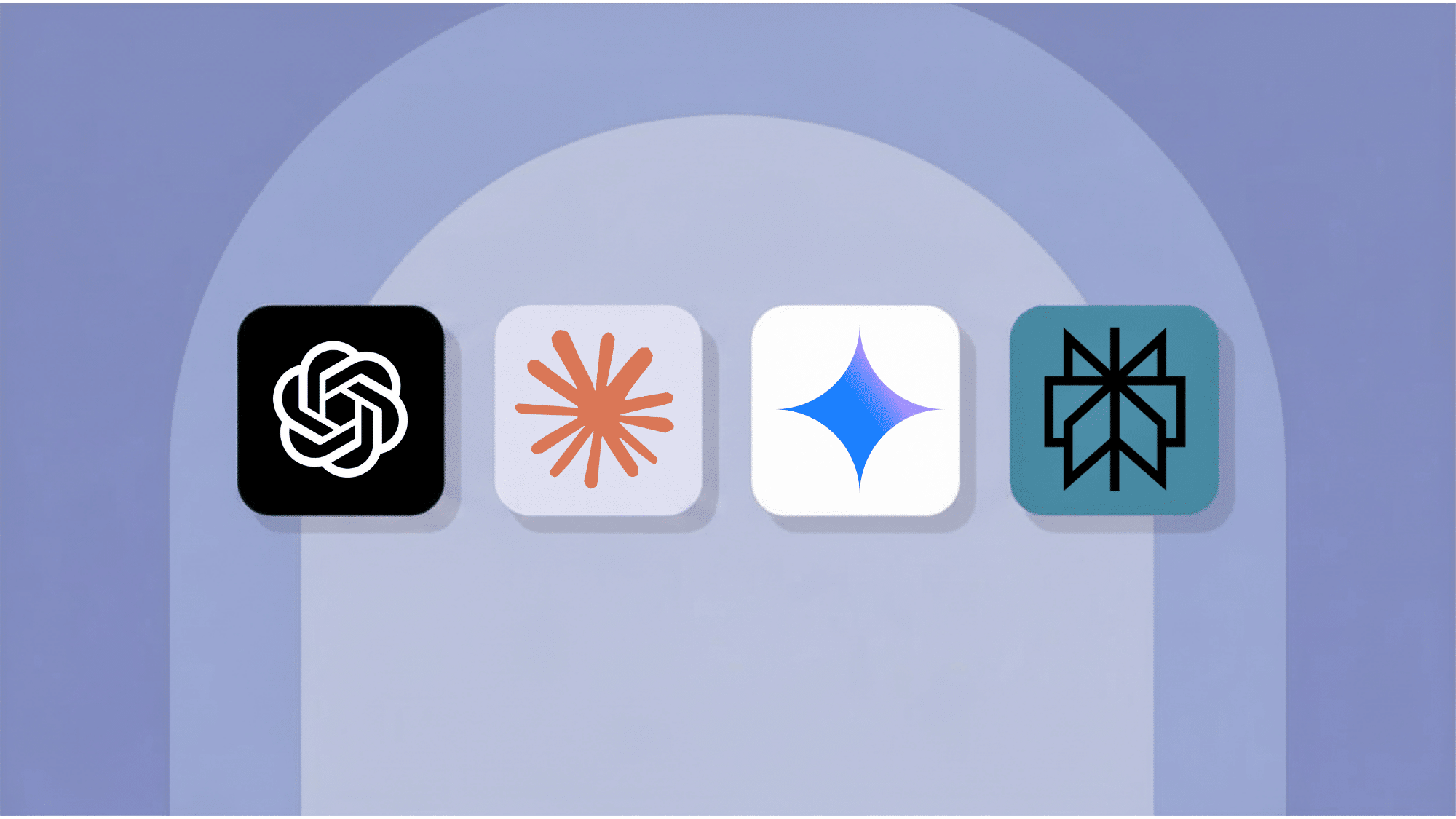 chatgpt logo card beside three muted ai tool icon cards in a row comparing assistants on soft blue background