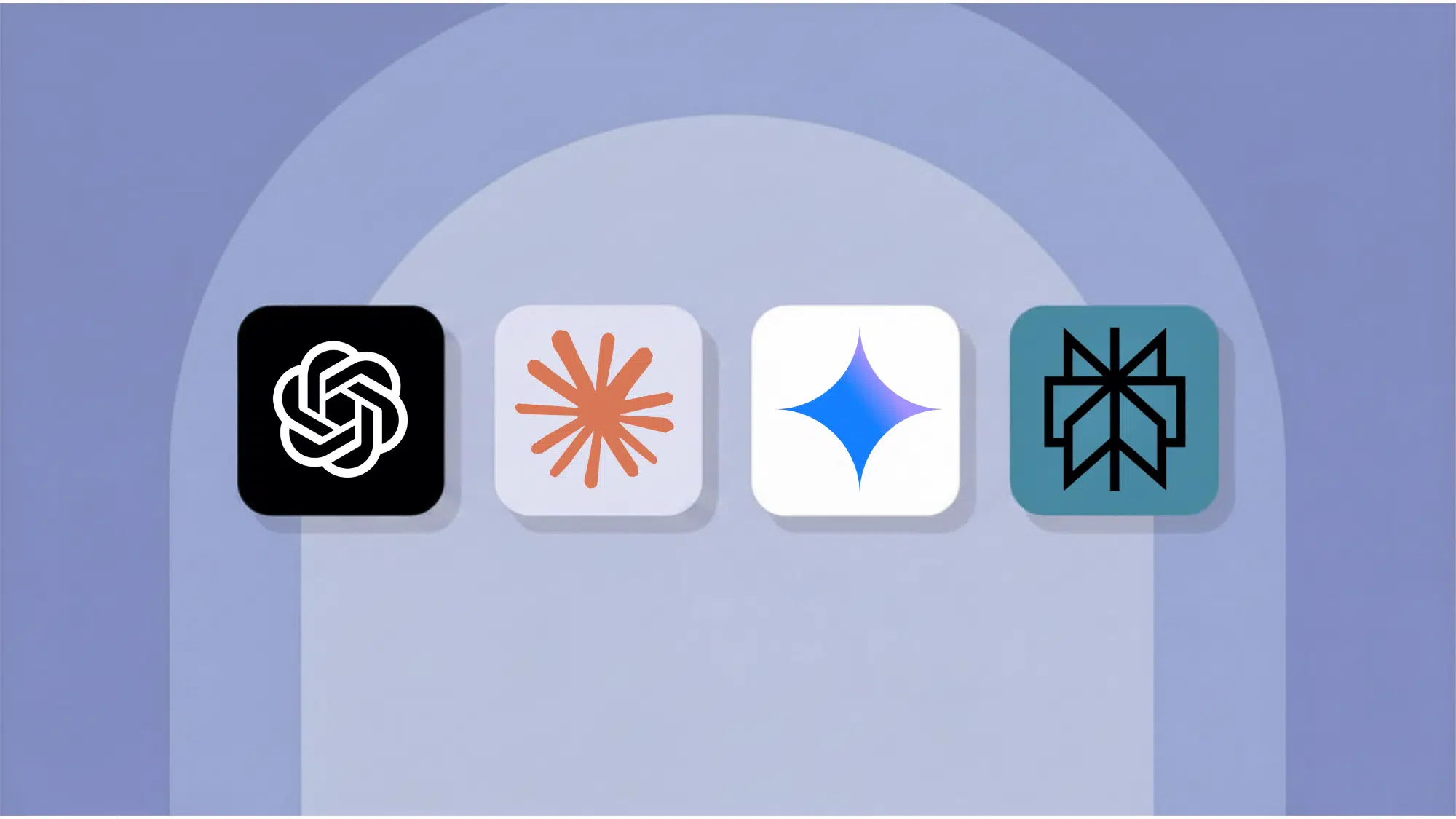 chatgpt logo card beside three muted ai tool icon cards in a row comparing assistants on soft blue background