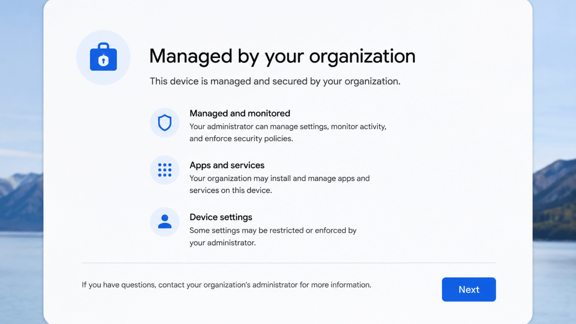 chromebook enterprise enrollment screen requiring organization account after device reset
