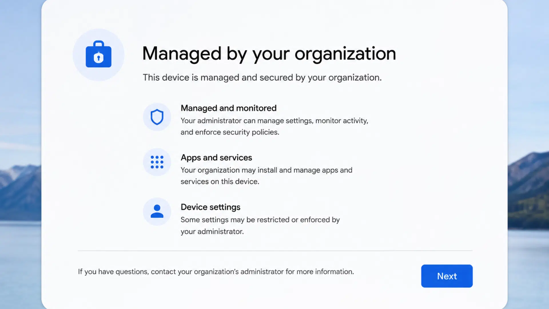 chromebook enterprise enrollment screen requiring organization account after device reset