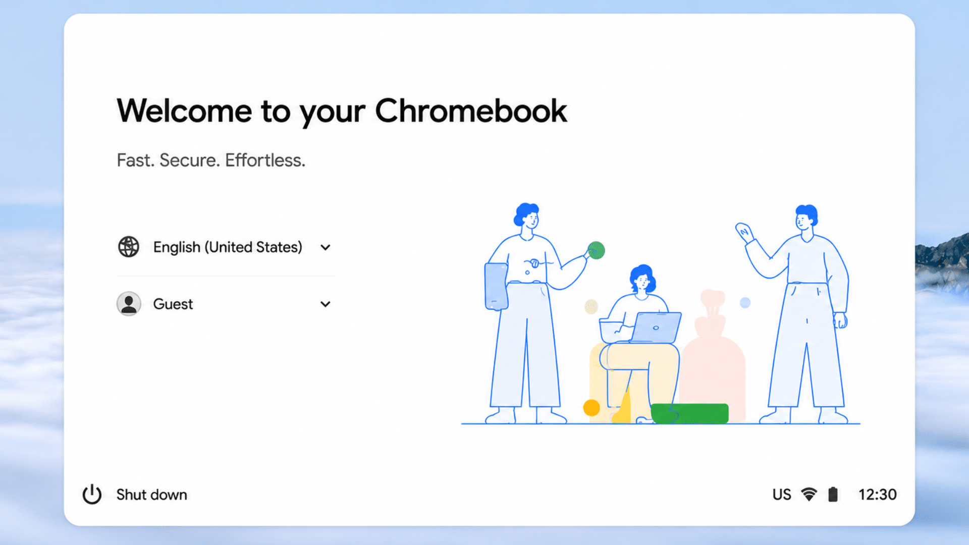 chromebook sign in screen displayed before starting the factory reset process without login