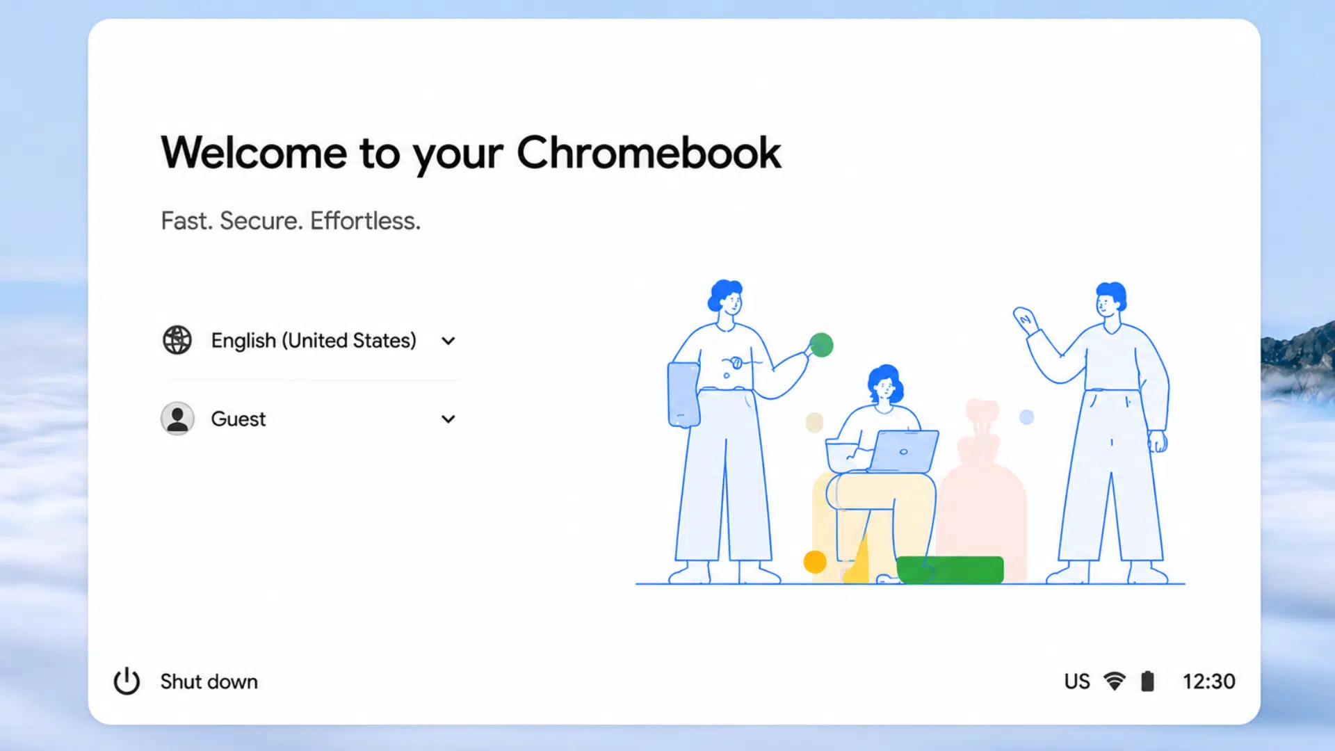 chromebook sign in screen displayed before starting the factory reset process without login