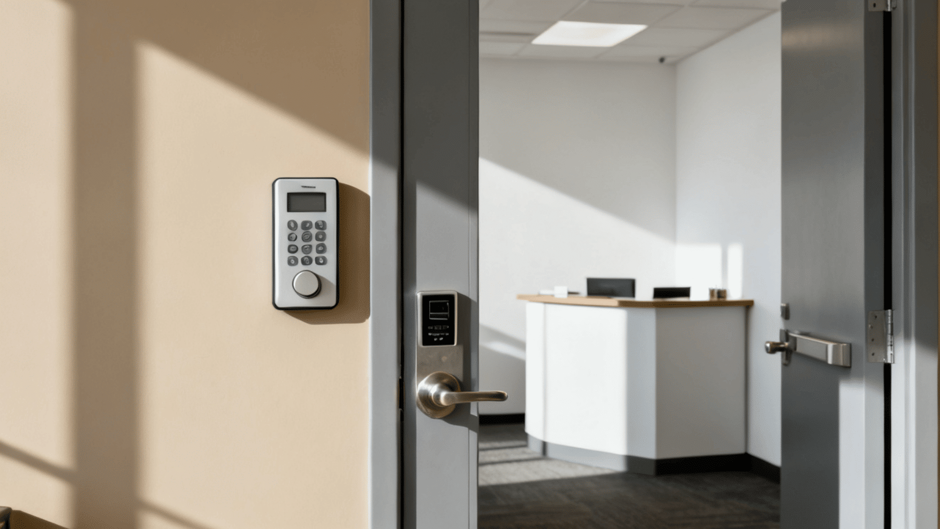 commercial office entry with cloud managed access dashboard and connected smart door hardware