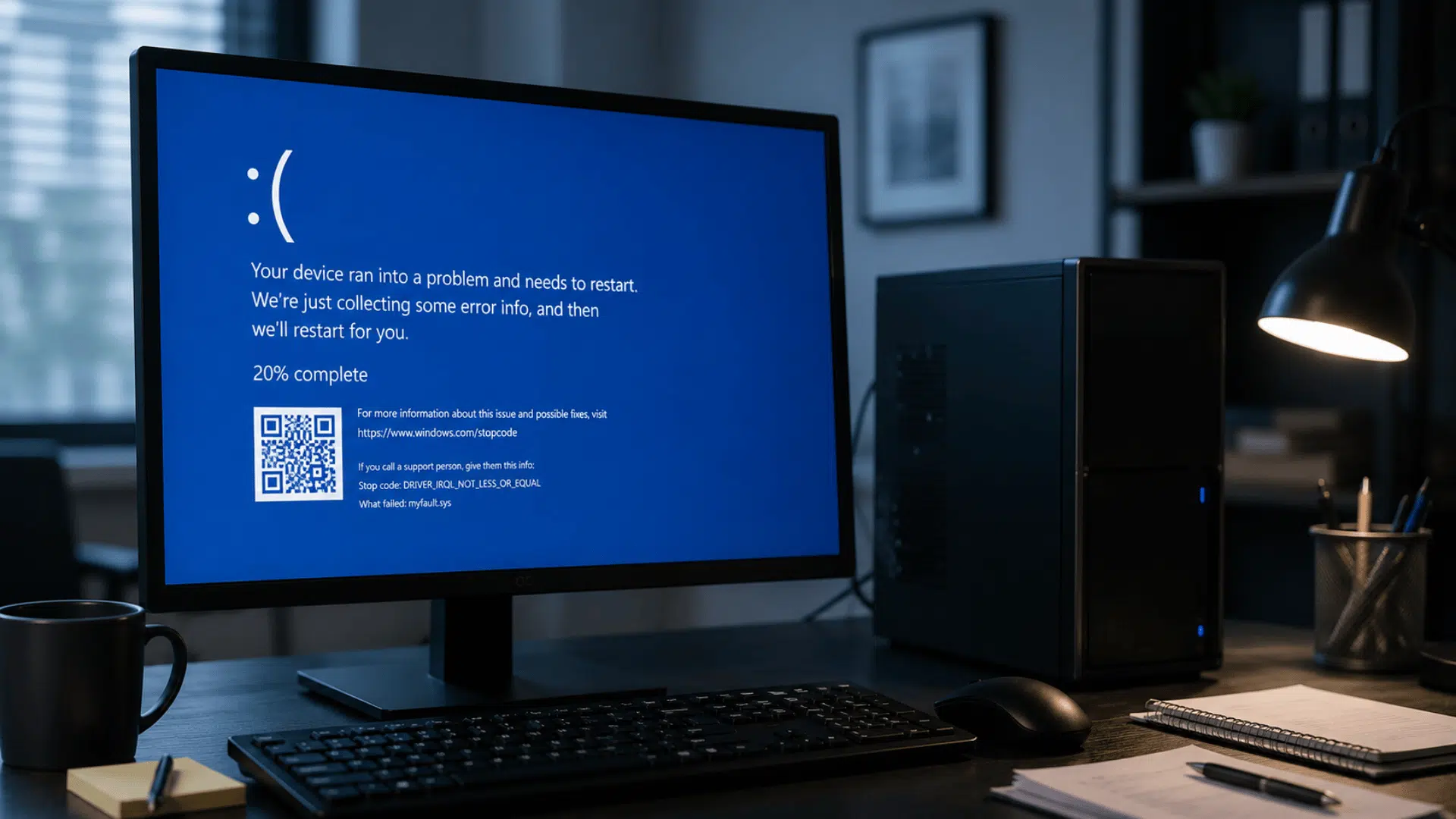 desktop computer displaying a system crash screen indicating frequent freezes and unexpected failures
