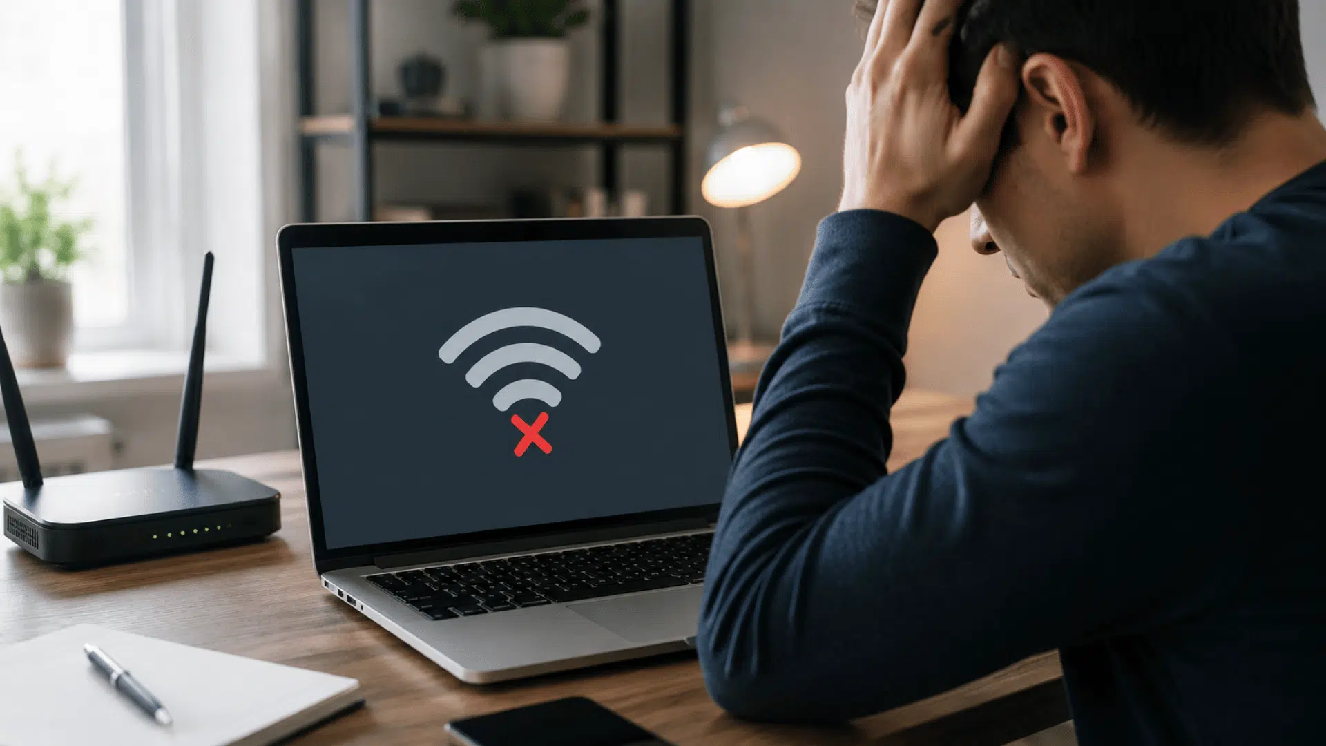 desktop computer showing stalled web loading with weak network signal indicating a slow internet connection