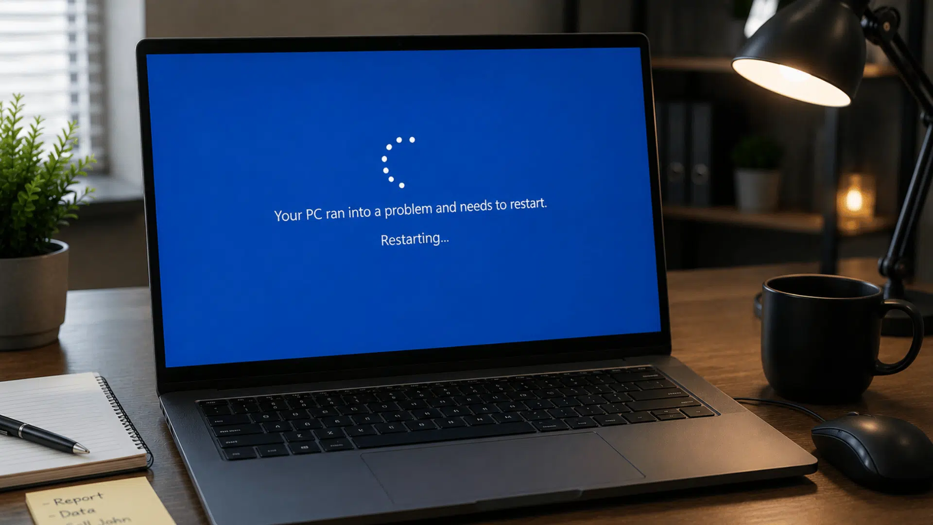 desktop computer unexpectedly rebooting during use with startup screen appearing after a sudden restart event