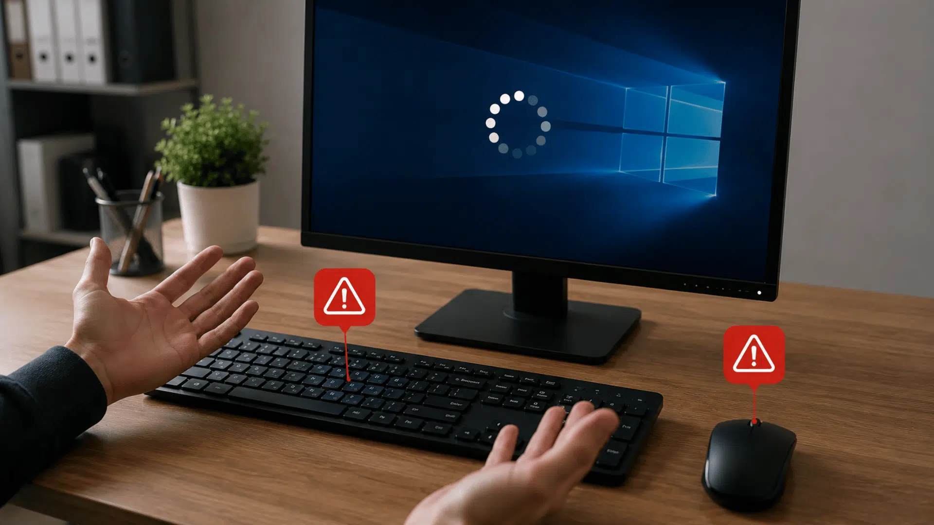 desktop computer with keyboard and mouse failing to respond while the system remains frozen on screen