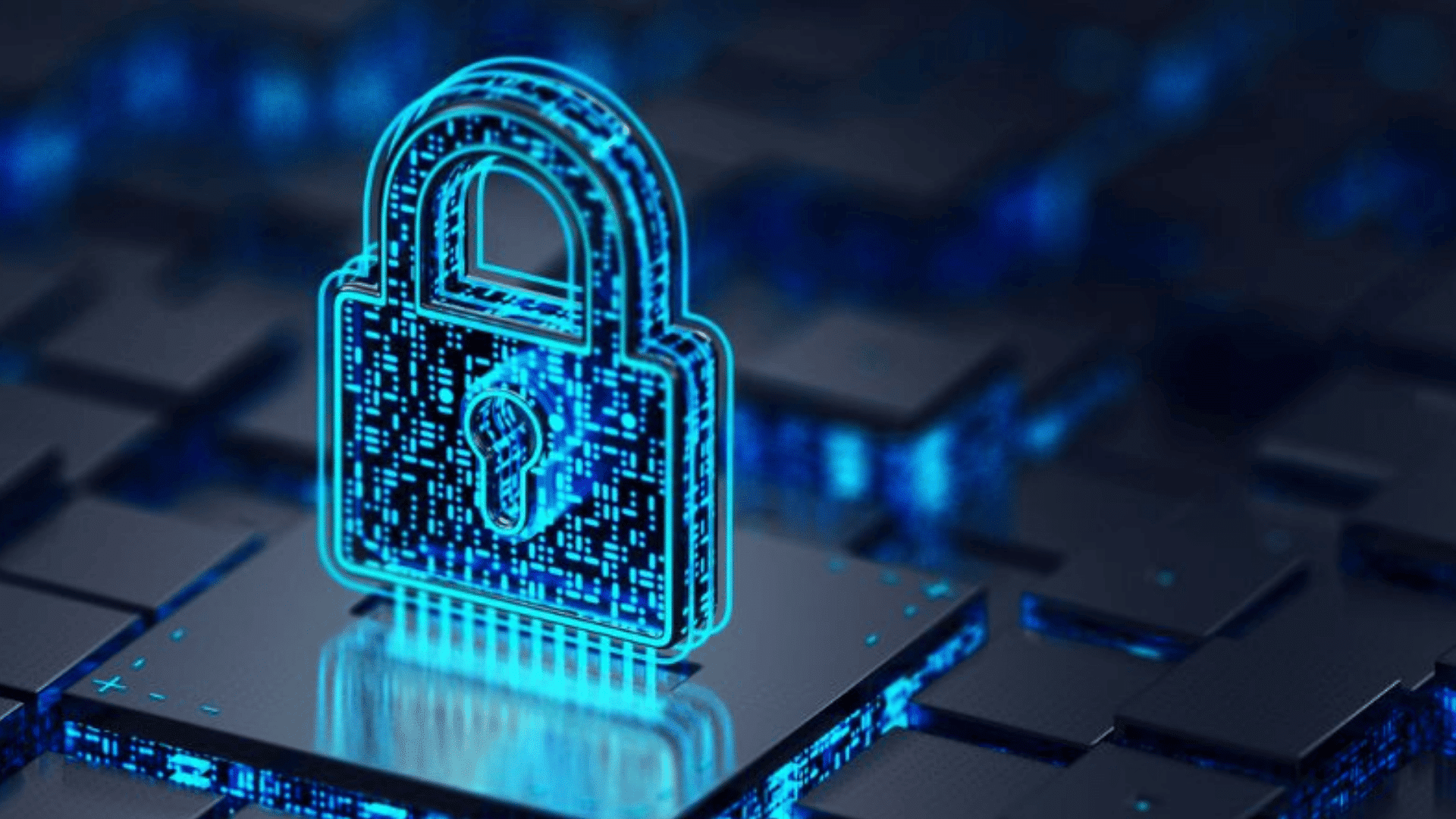 digital padlock symbol representing cybersecurity protecting cloud infrastructure and sensitive business data