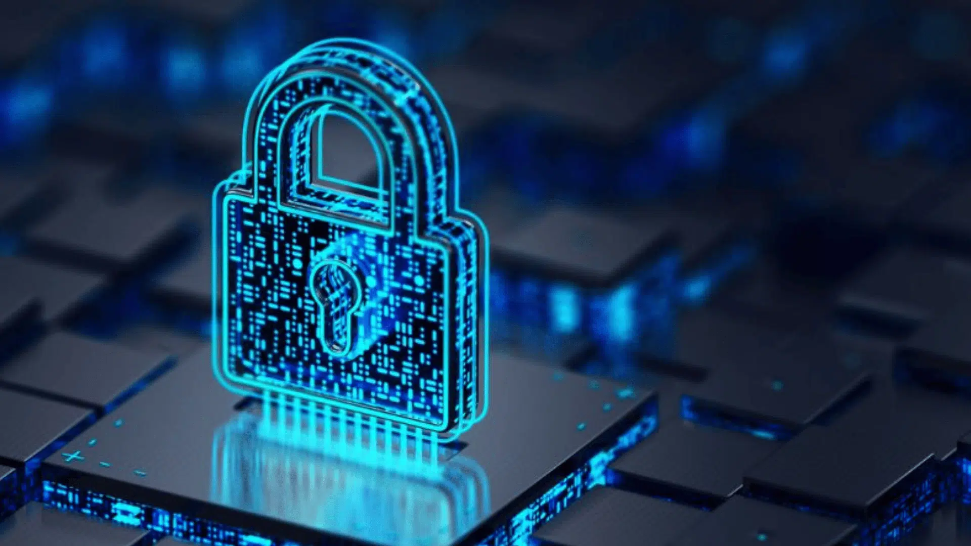 digital padlock symbol representing cybersecurity protecting cloud infrastructure and sensitive business data