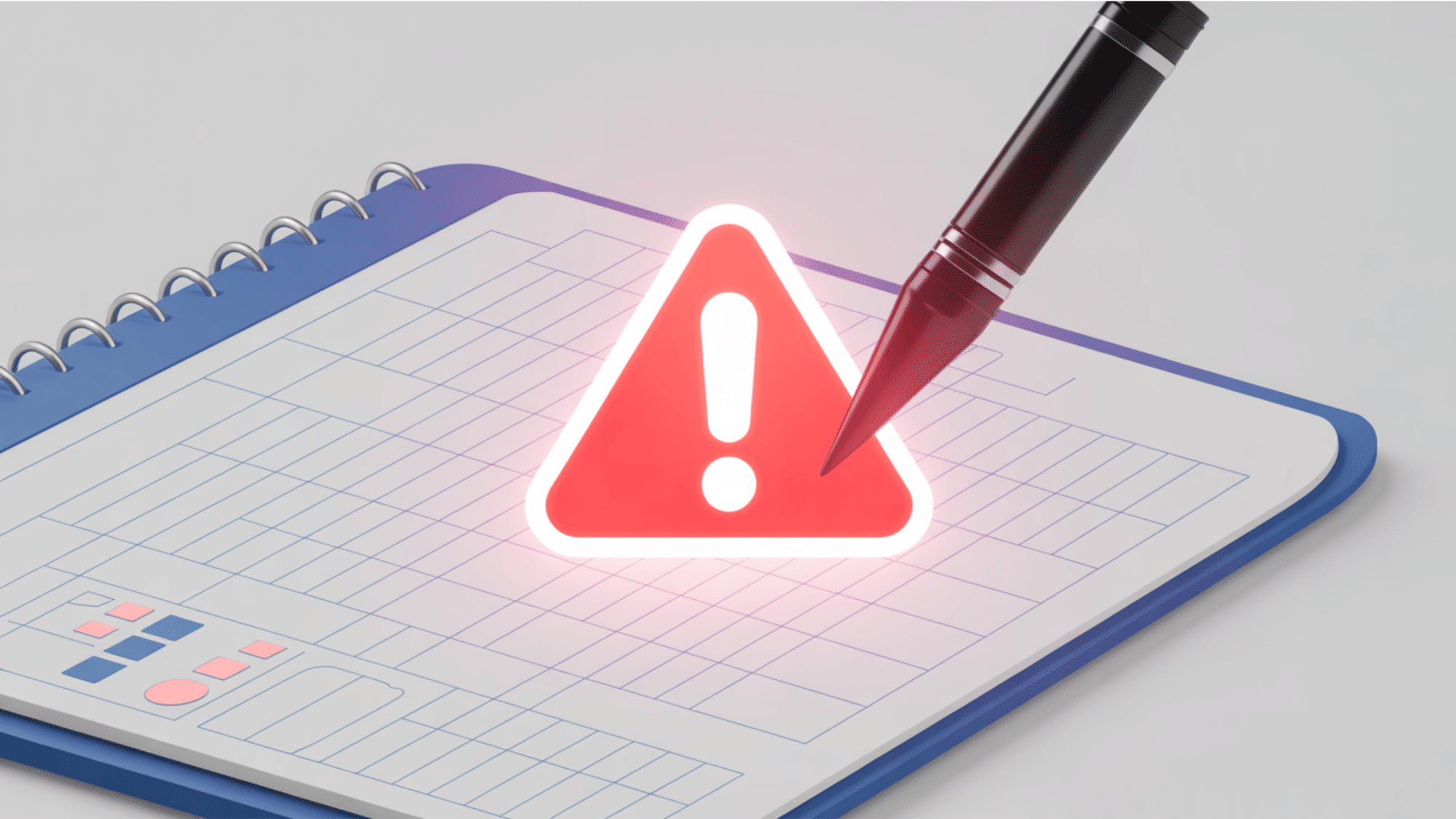 glowing red warning icon being recorded onto a digital notepad to document defects