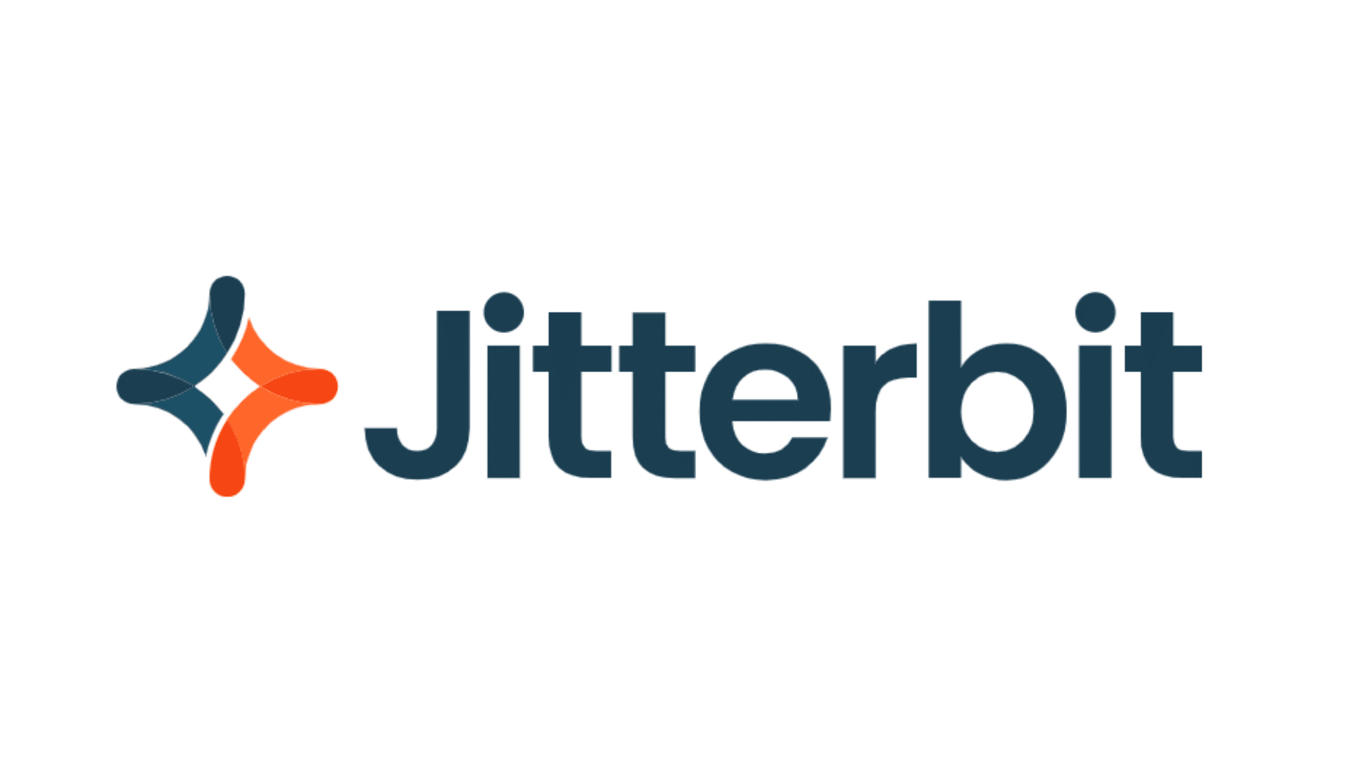 jitterbit logo with blue and orange four point symbol beside bold dark blue jitterbit text on a light gray background