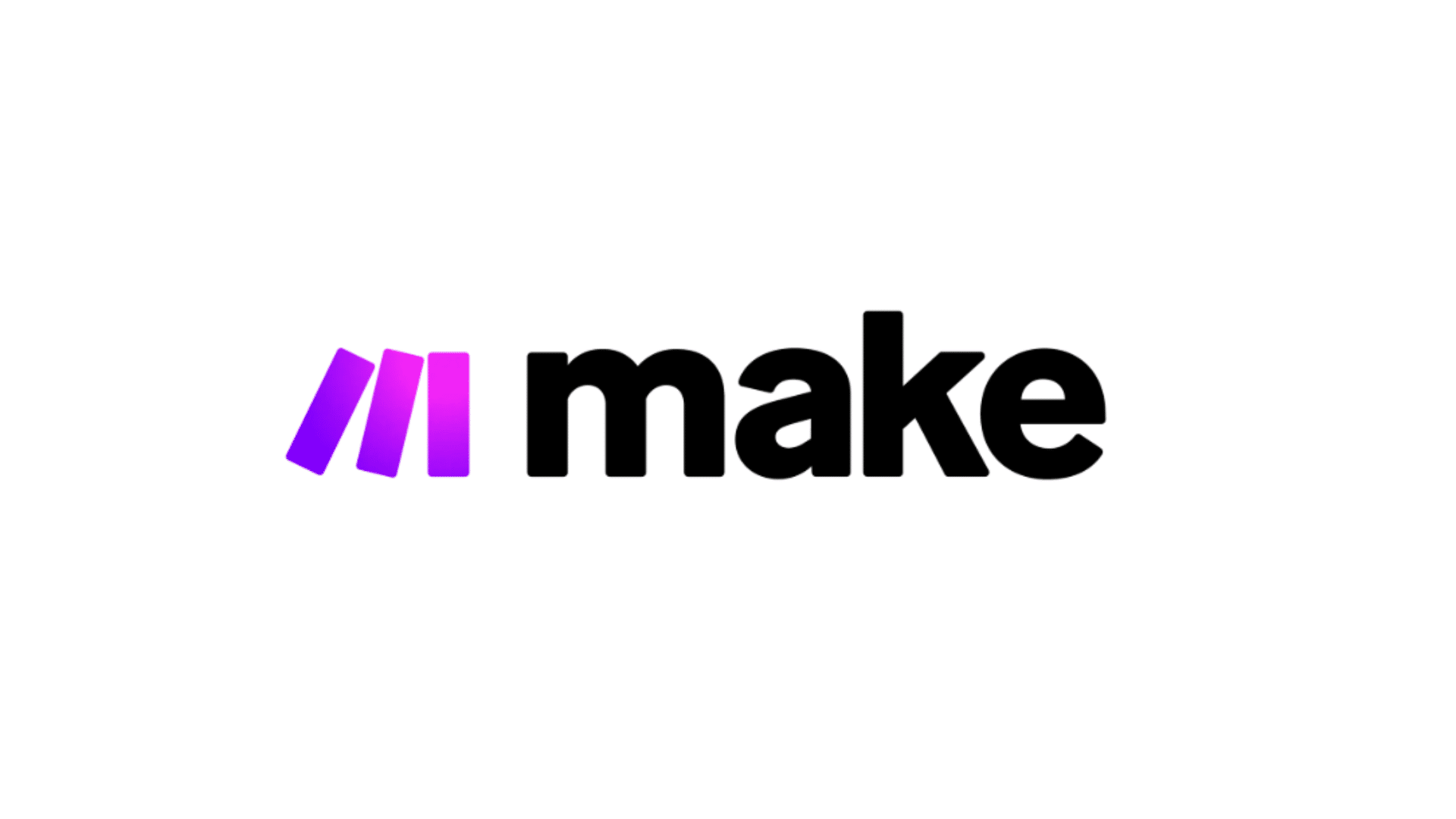 make logo with purple gradient abstract icon beside bold black make text on a light gray background design style