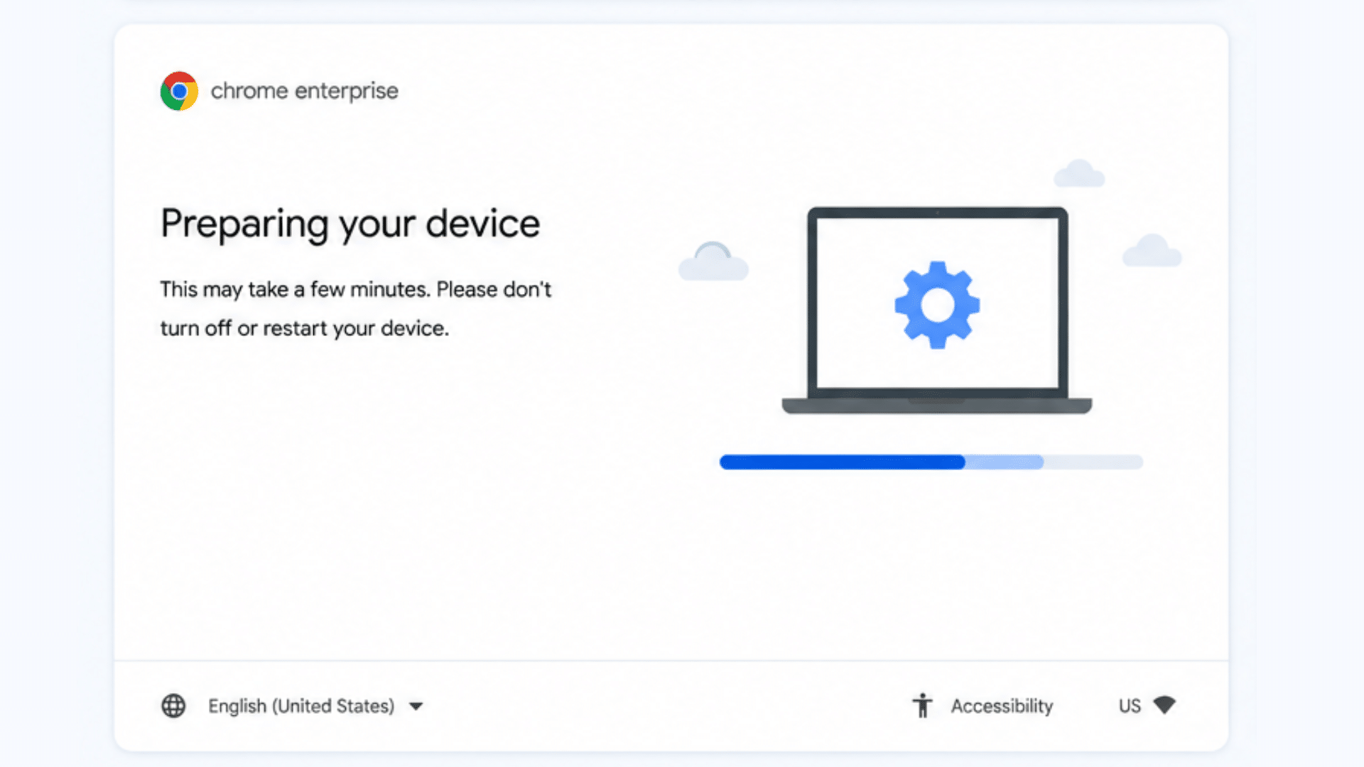 managed chromebook preparing device setup process after enterprise enrollment verification