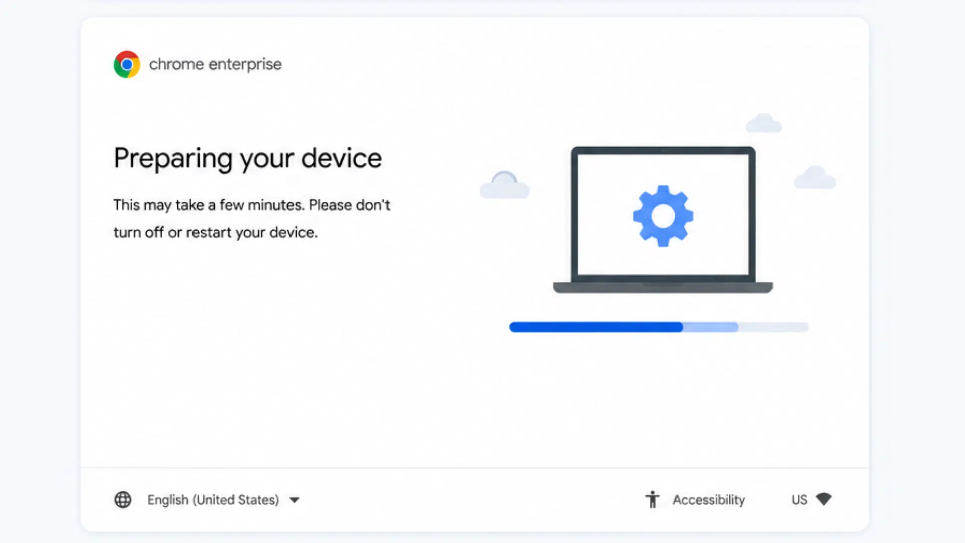 managed chromebook preparing device setup process after enterprise enrollment verification
