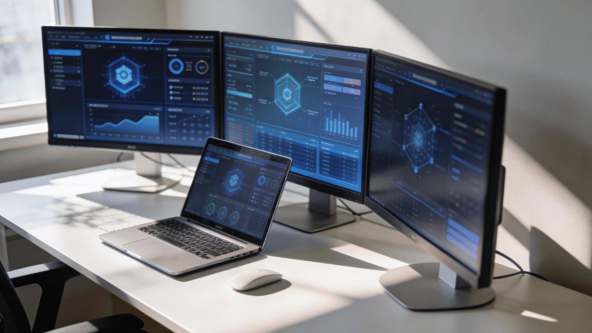 modern workplace technology setup showing cloud systems communication tools and connected business applications