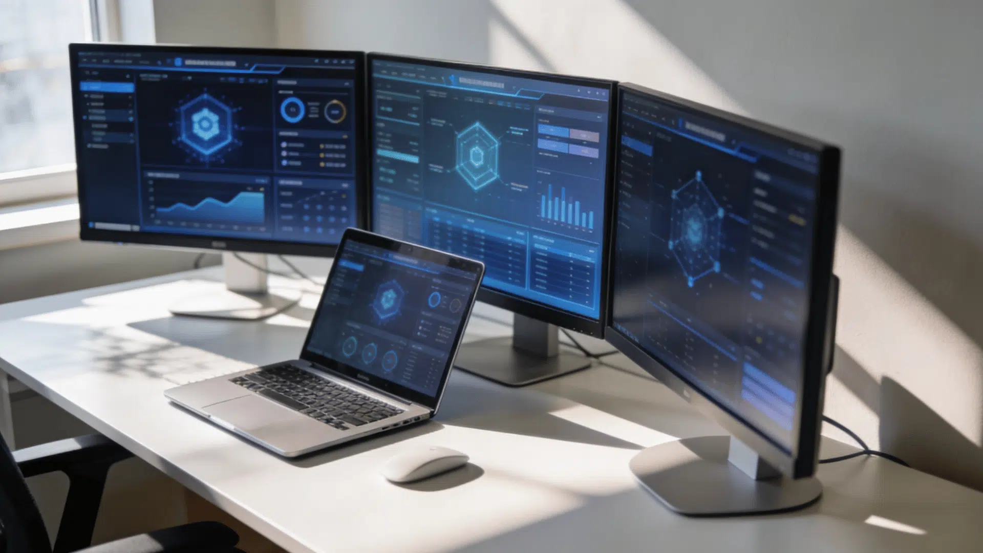 modern workplace technology setup showing cloud systems communication tools and connected business applications