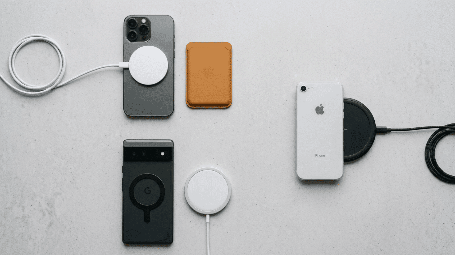 multiple smartphones showing different levels of magsafe compatibility with chargers accessories and adapter ring