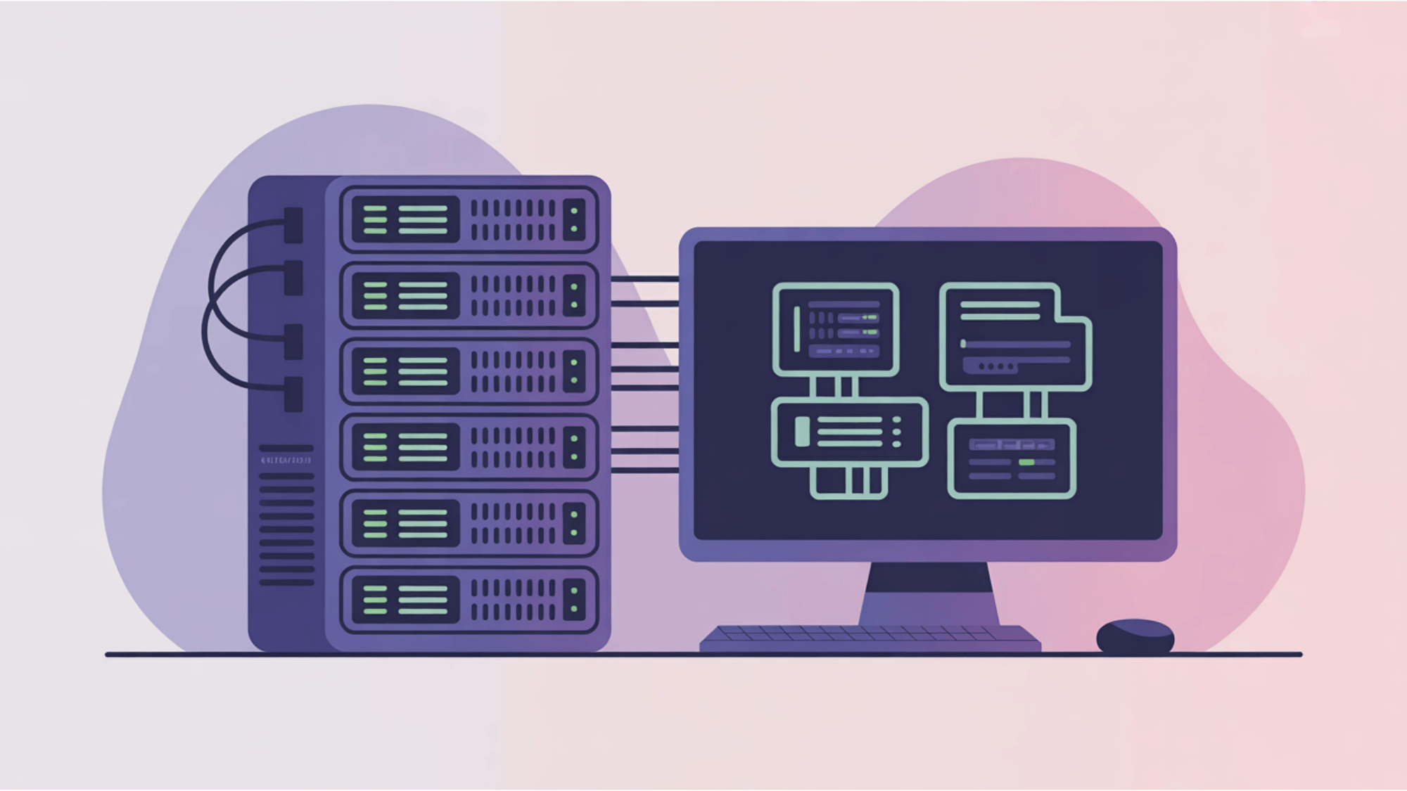 organized server rack connected to a computer monitor representing a test environment