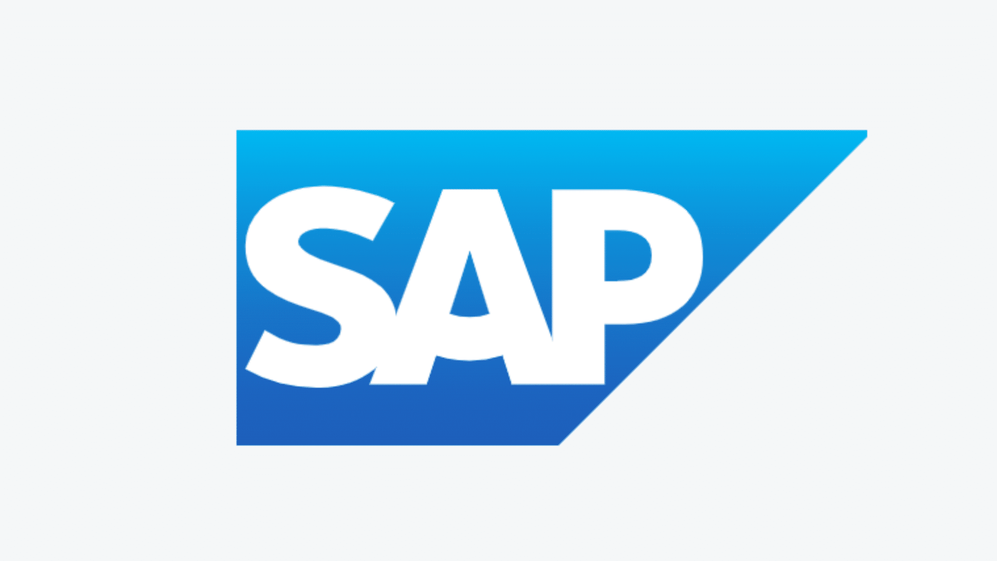 sap logo with bold white sap text inside a blue gradient geometric shape on a light gray background design style