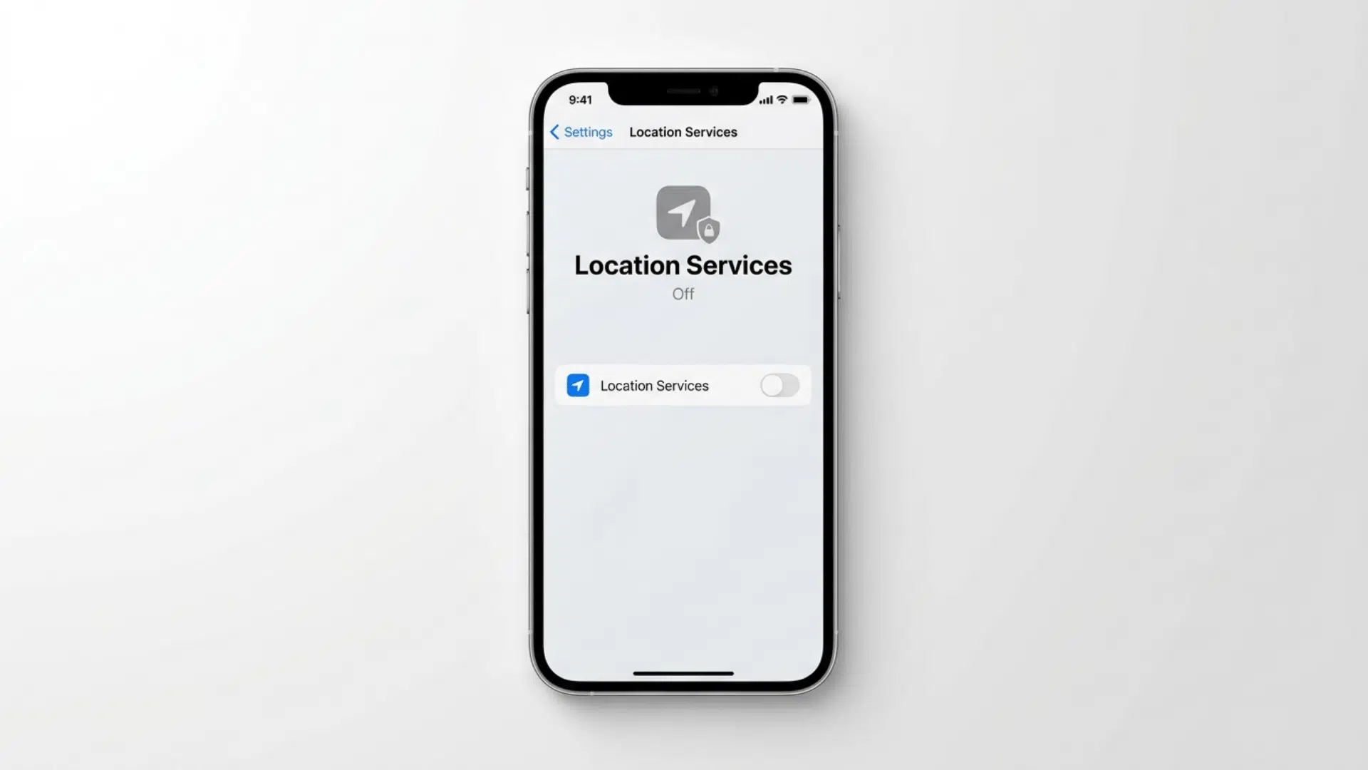 smartphone displaying location services settings screen with location access turned off and toggle switch disabled
