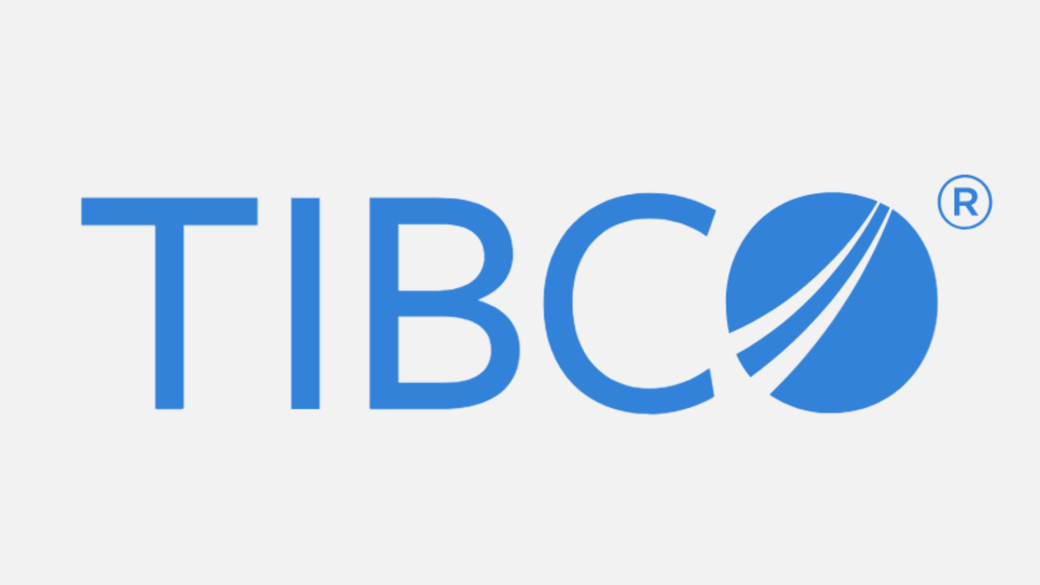 tibco logo in blue text with a circular icon featuring curved white lines on a light gray background design style