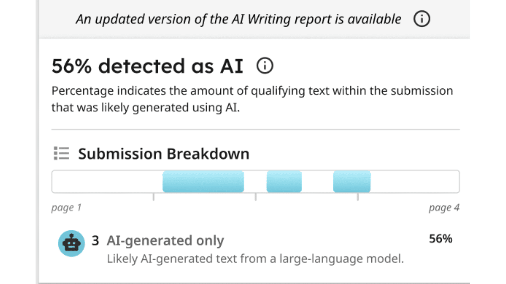 turnitin ai detection software discovering large amounts of text as ai generated in the report