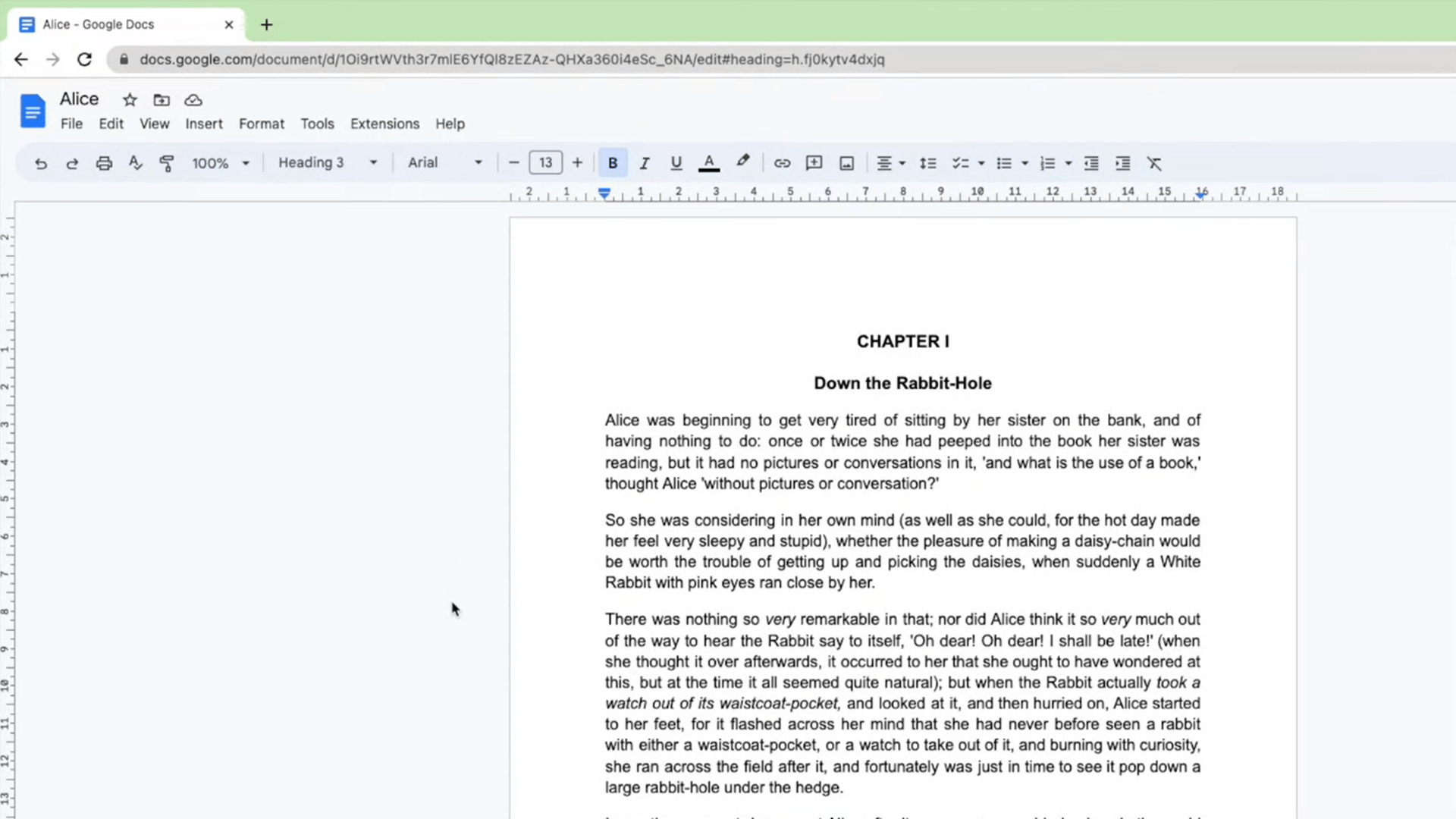 google docs document showing text ready to be selected before applying strikethrough formatting