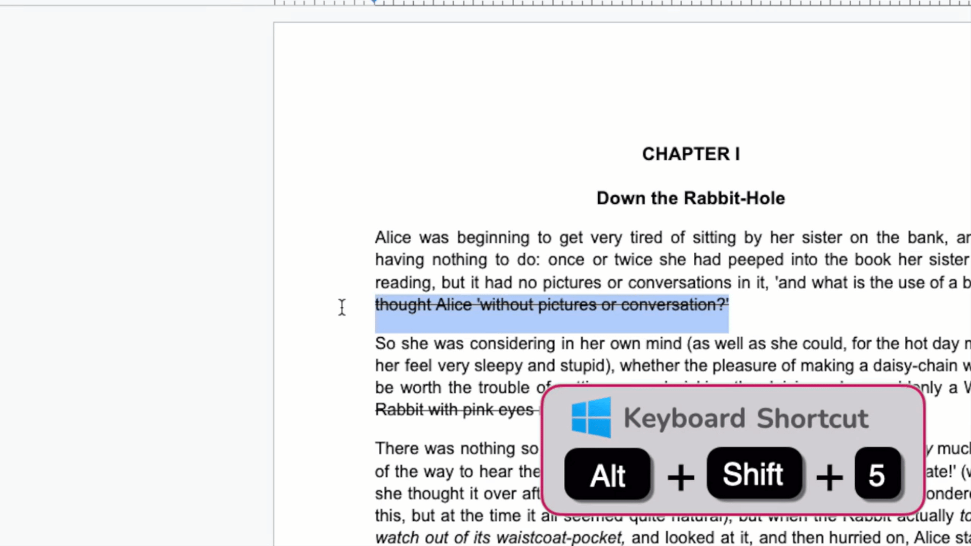 google docs text menu showing the strikethrough option ready to apply formatting to selected text