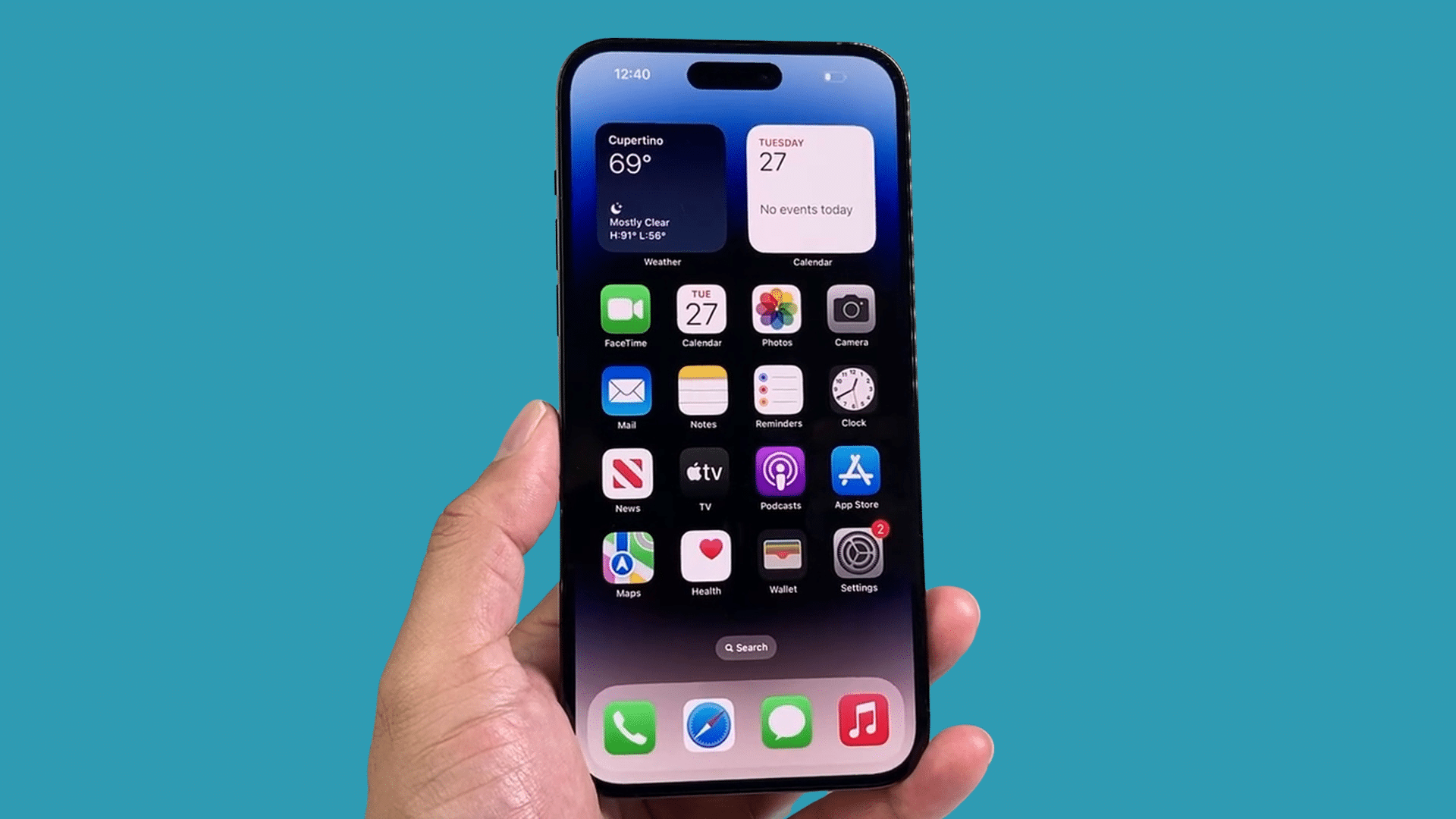 iphone home screen displayed before restart with apps widgets and settings icon visible