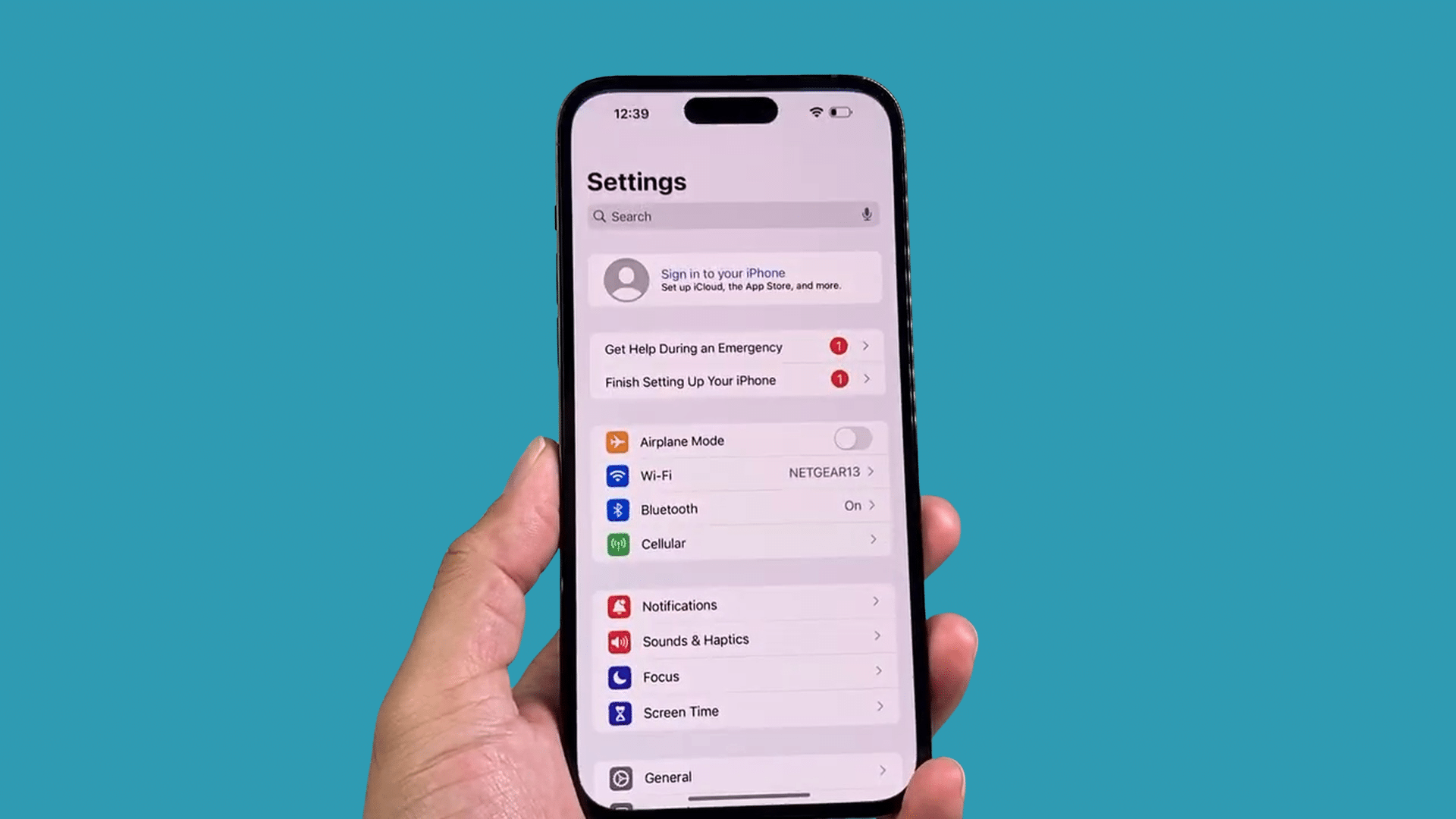 iphone settings home screen with general option visible before opening reset menu