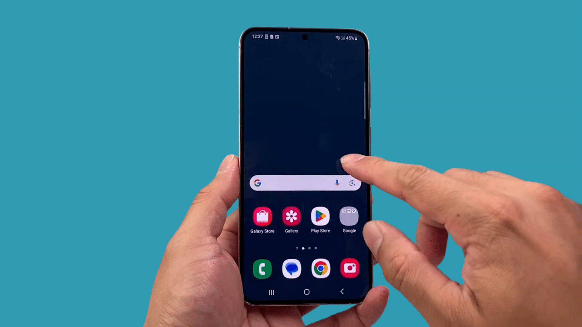 samsung phone home screen before opening settings to begin the network reset process