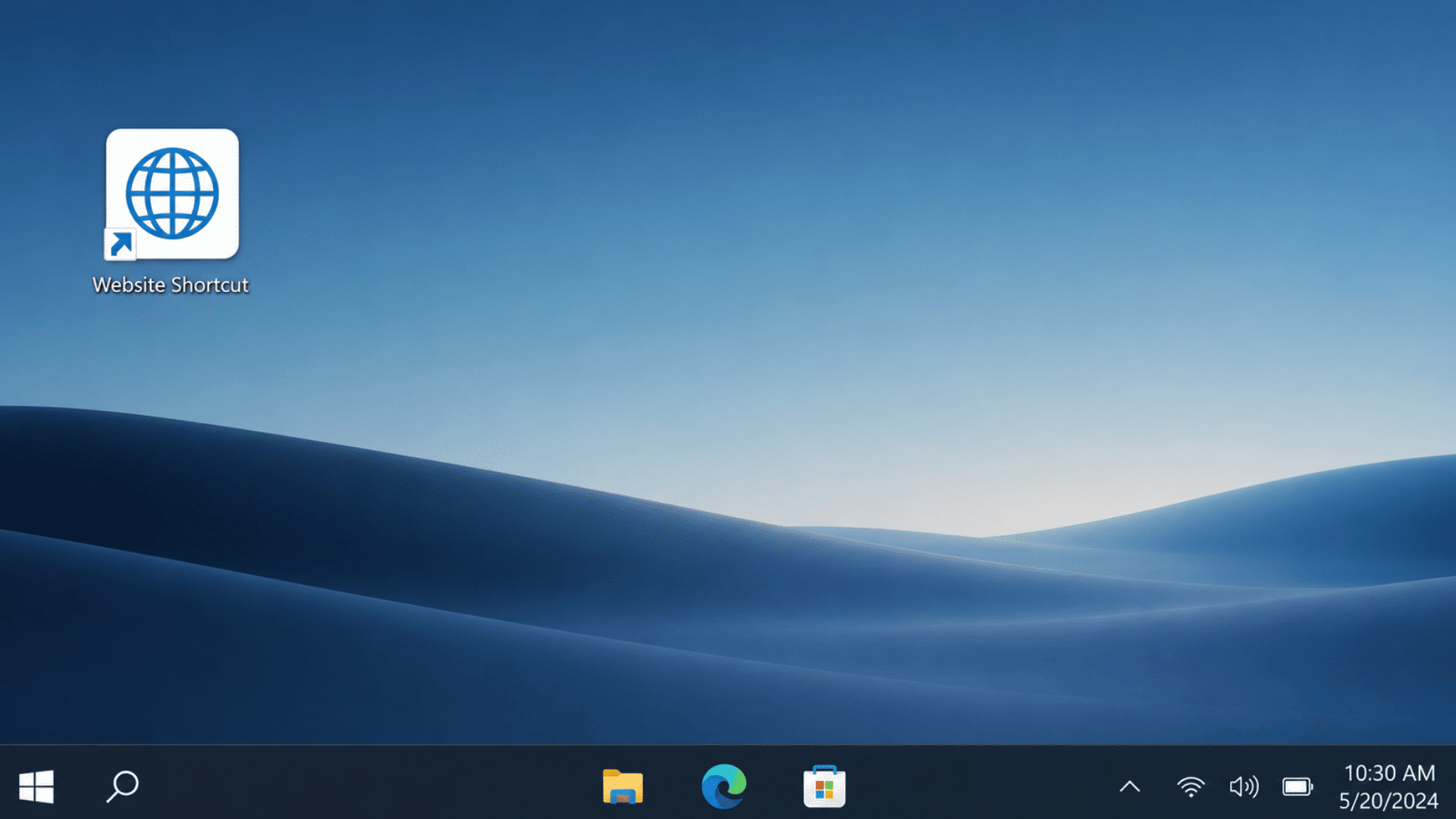 windows desktop showing a website shortcut icon on the left with taskbar and system clock at the bottom right