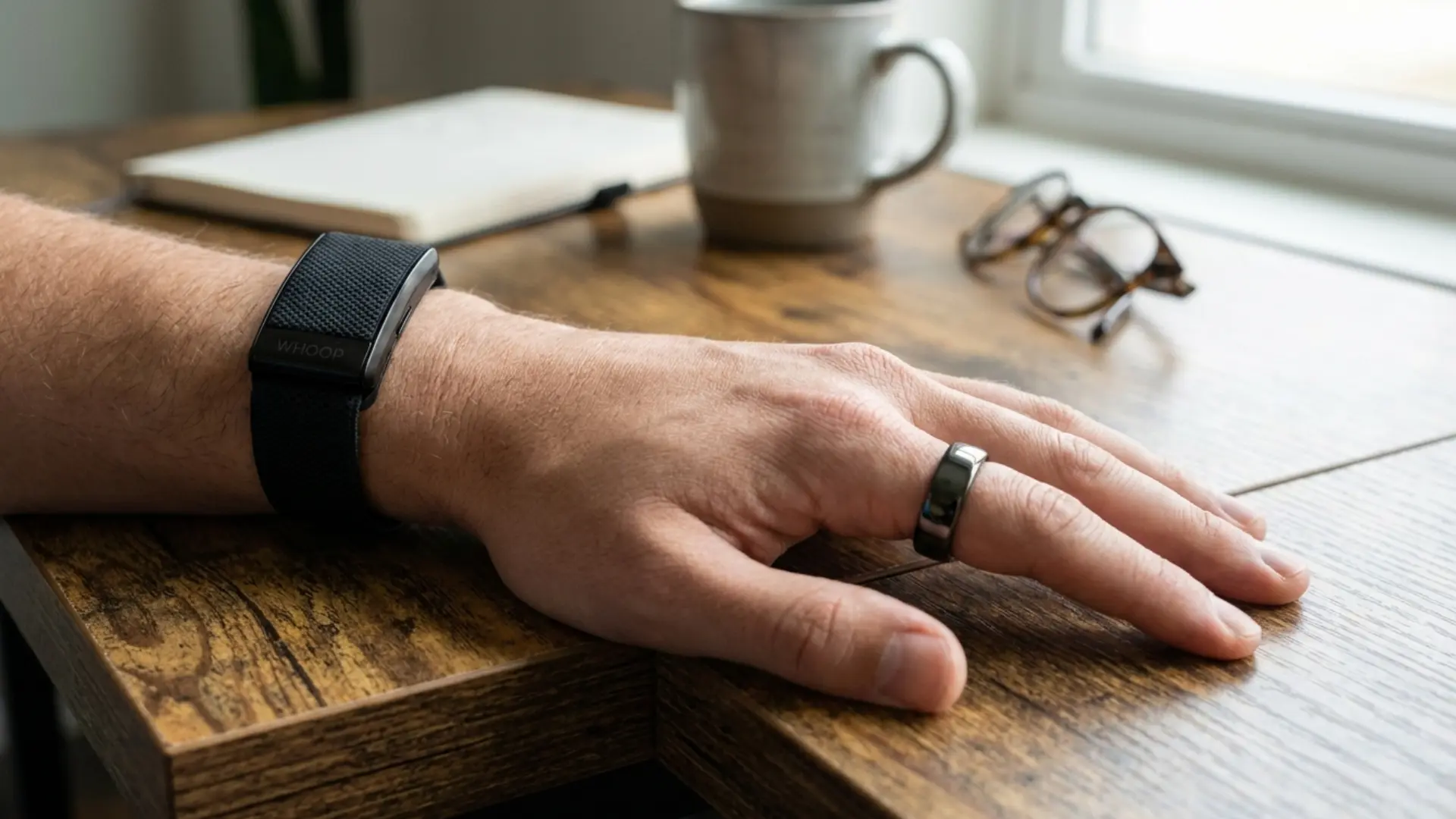 a person wearing whoop and oura ring